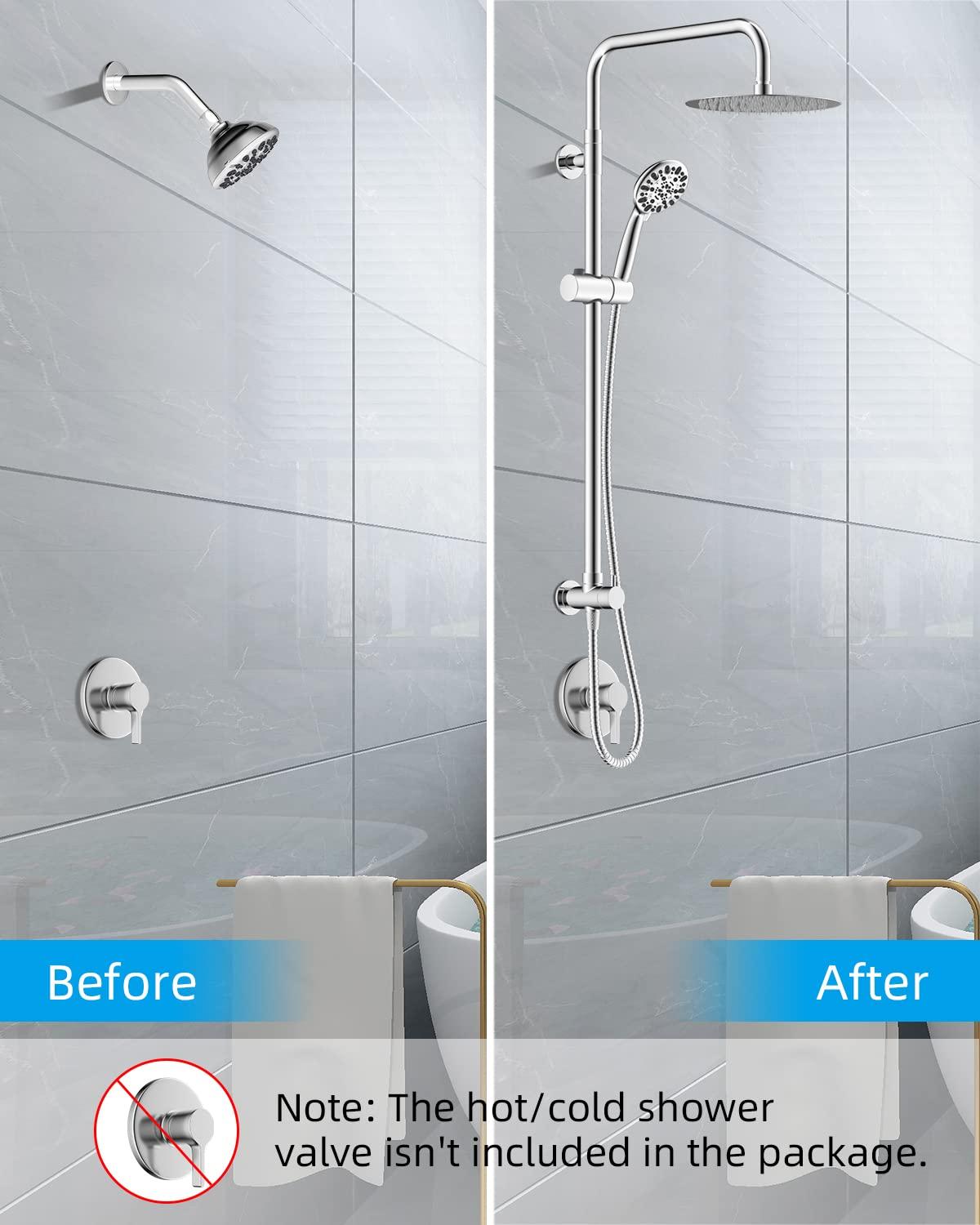 All Metal High Pressure Rainfall Shower Head System, Handheld Shower Combo with Slide Bar