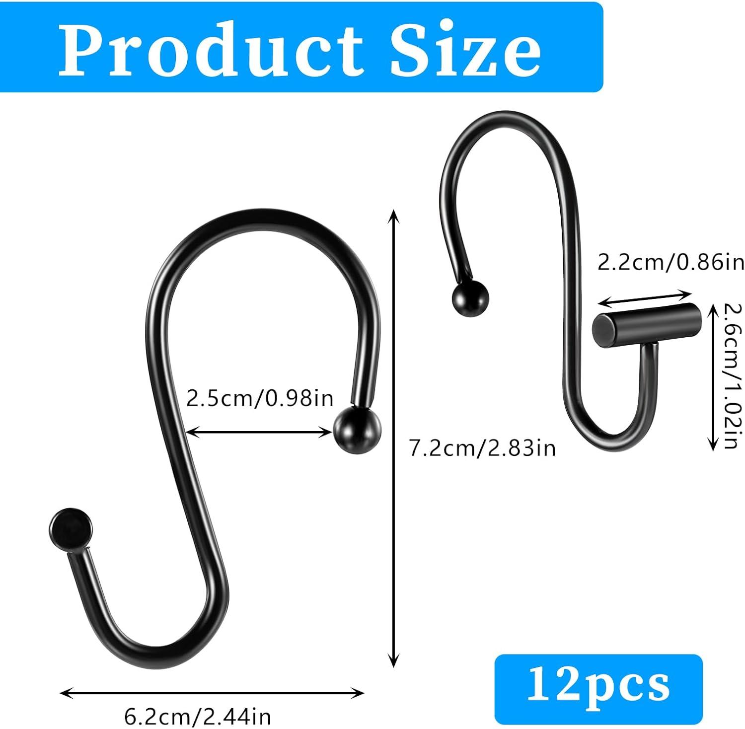 Black Shower Curtain Hooks, Metal Rust Proof Shower Curtain Rings for Shower Curtain & Liner, Decorative Shower Hooks for Bathroom Curtain and Shower Rod, Set of 12