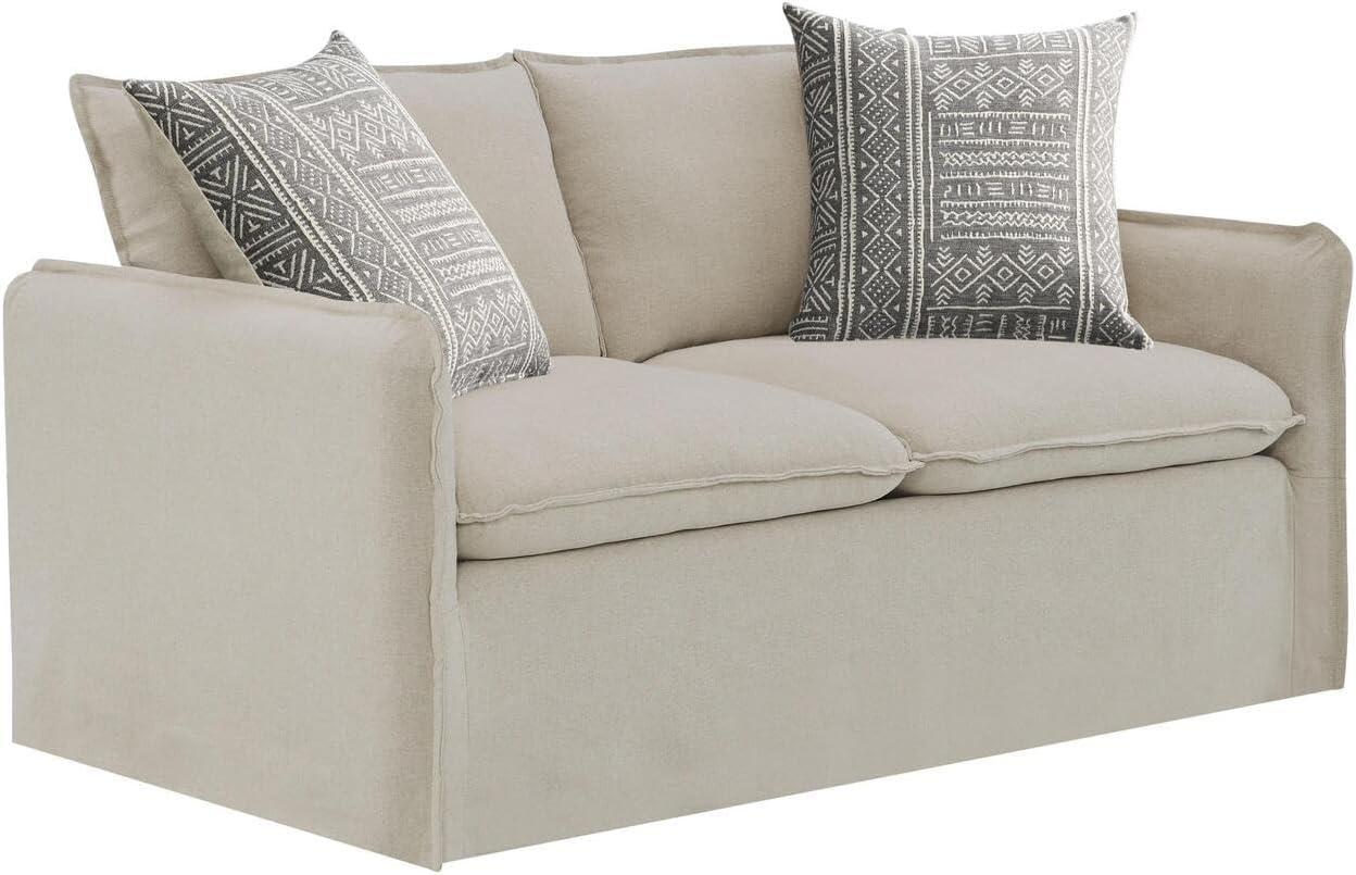 ACME Upendo Contemporary Linen Fabric Loveseat with 2 Pillows in Beige