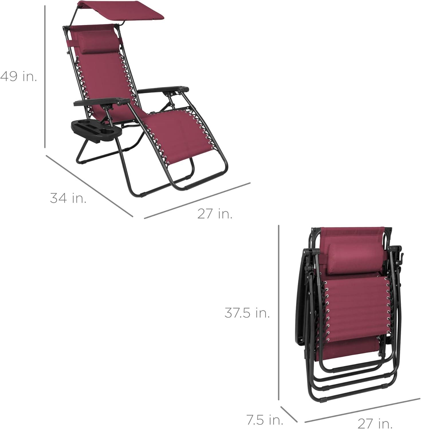 Burgundy Folding Zero Gravity Recliner with Canopy and Tray