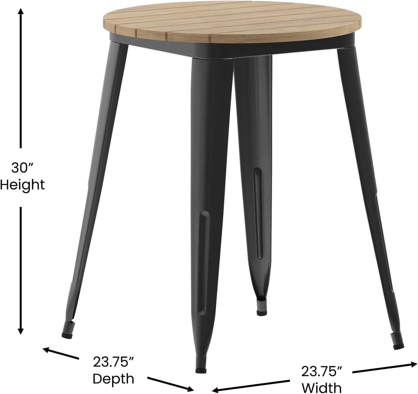 Flash Furniture Declan Commercial Grade Indoor/Outdoor Dining Table, 23.75" Round All Weather Brown Poly Resin Top with Black Steel Base