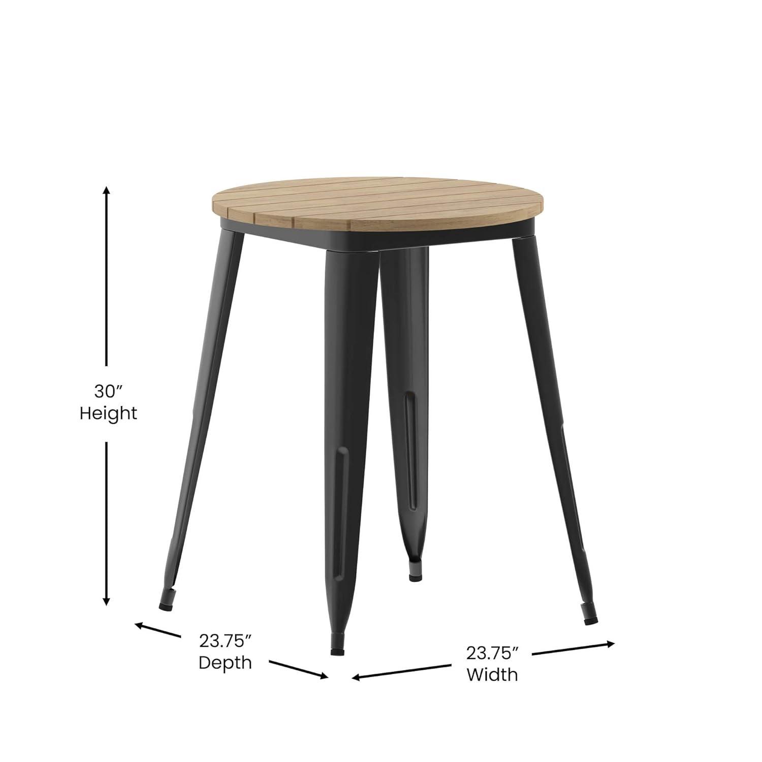 Flash Furniture Declan Commercial Grade Indoor/Outdoor Dining Table, 23.75" Round All Weather Brown Poly Resin Top with Black Steel Base