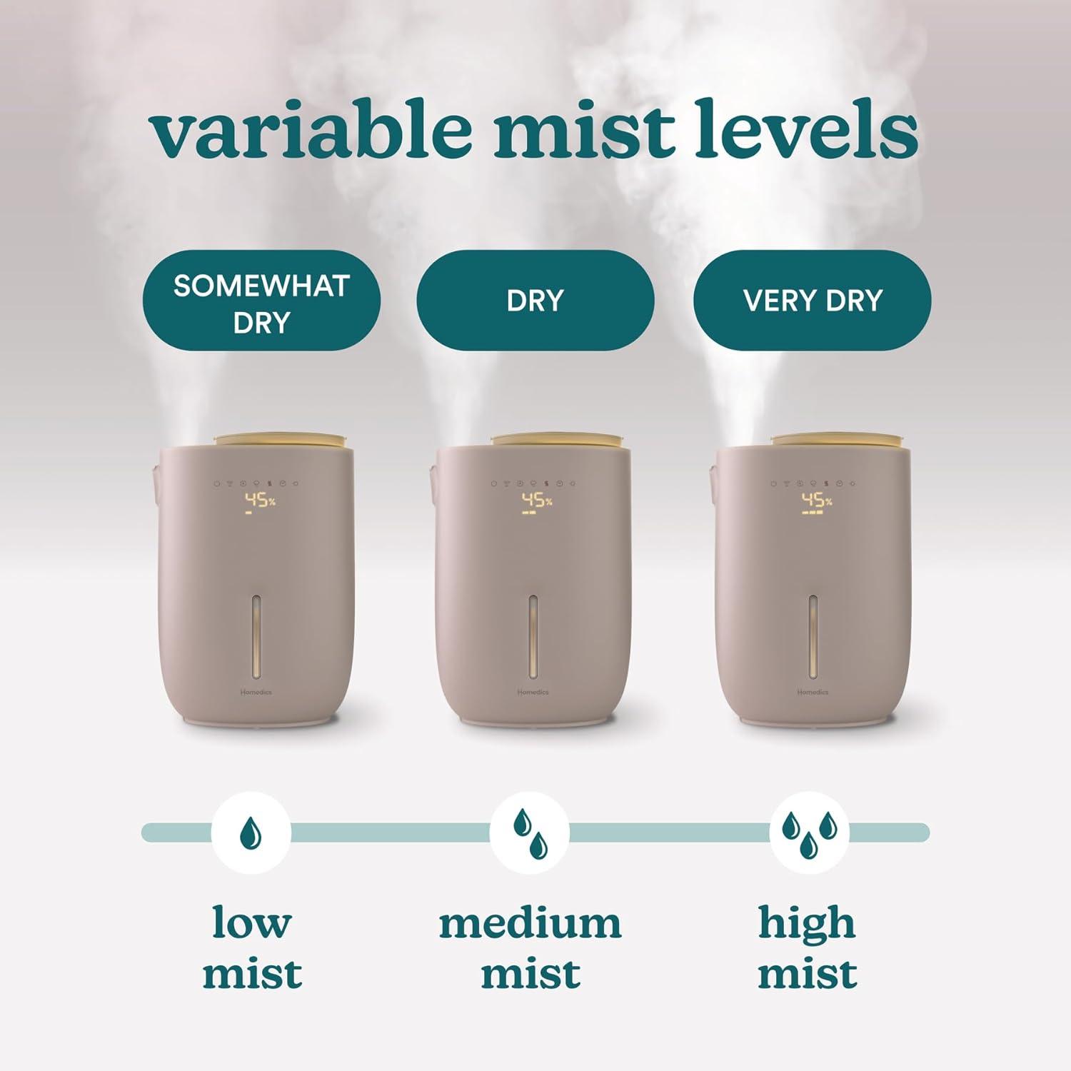 HoMedics Top-Fill Easy to Clean Warm/Cool Mist Ultrasonic Humidifier with Small Planter and Aromatherapy: 1.3 Gal, 60 Hr Run, No Filter