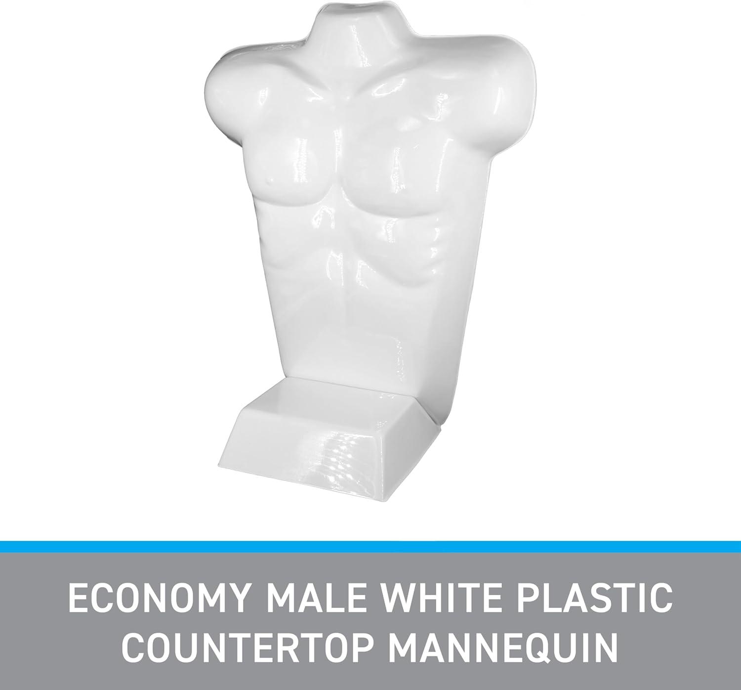 SSWBasics Economy Male White Plastic Countertop Mannequin - Fits Men's Sizes S-L