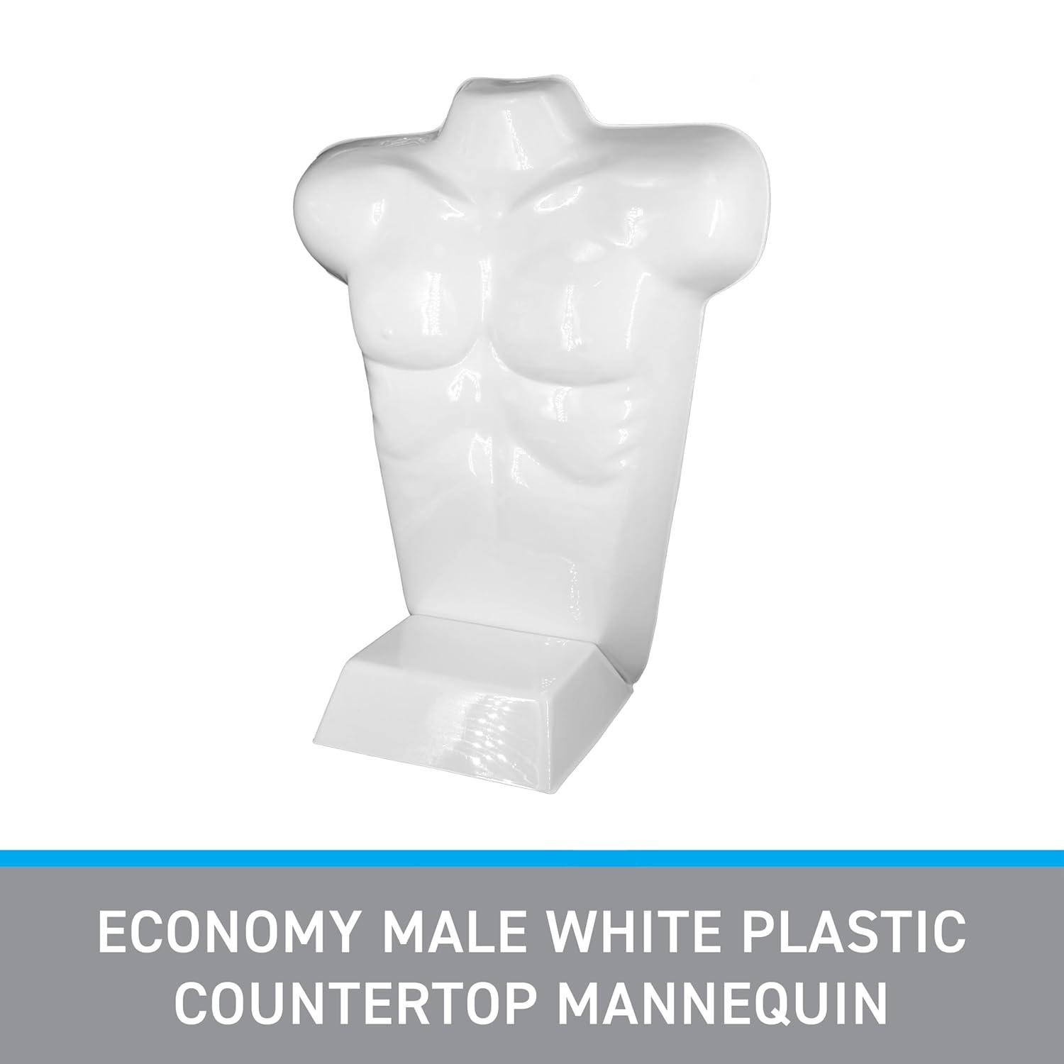 SSWBasics Economy Male White Plastic Countertop Mannequin - Fits Men's Sizes S-L