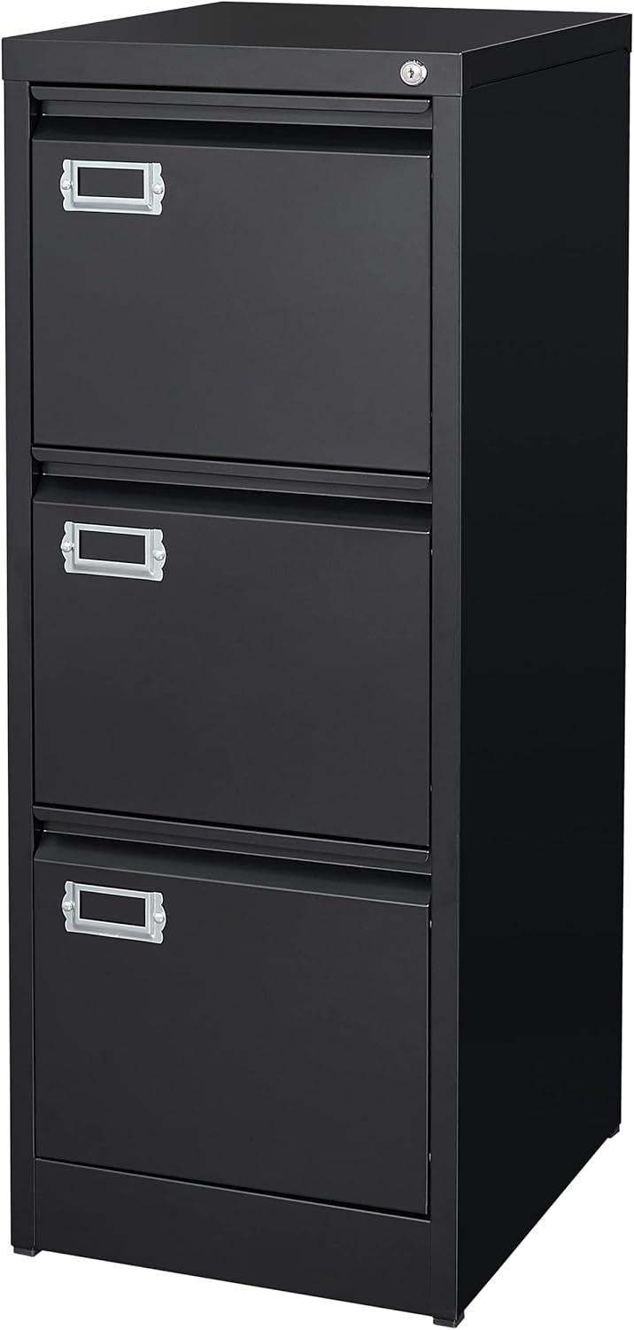 Black 3-Drawer Lockable Metal Vertical File Cabinet