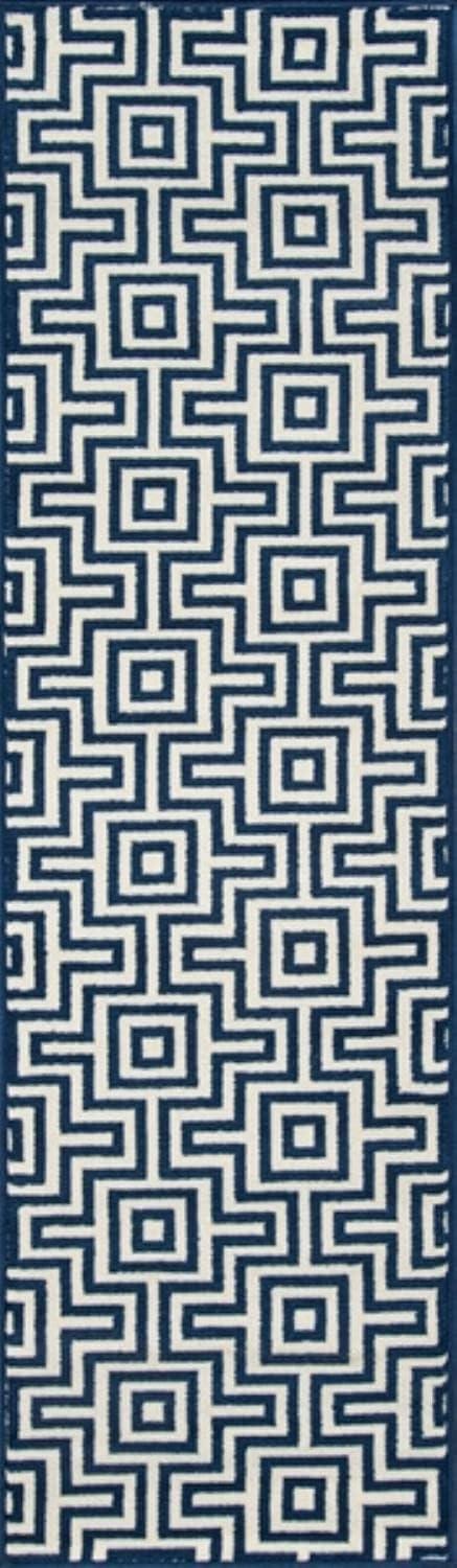 Momeni  Baja Retro Indoor Outdoor Rug Navy 1'8" x 3'7" Graphic, Geometric 2' x 3' Outdoor, Indoor Entryway, Kitchen, Patio Ivory Rectangle