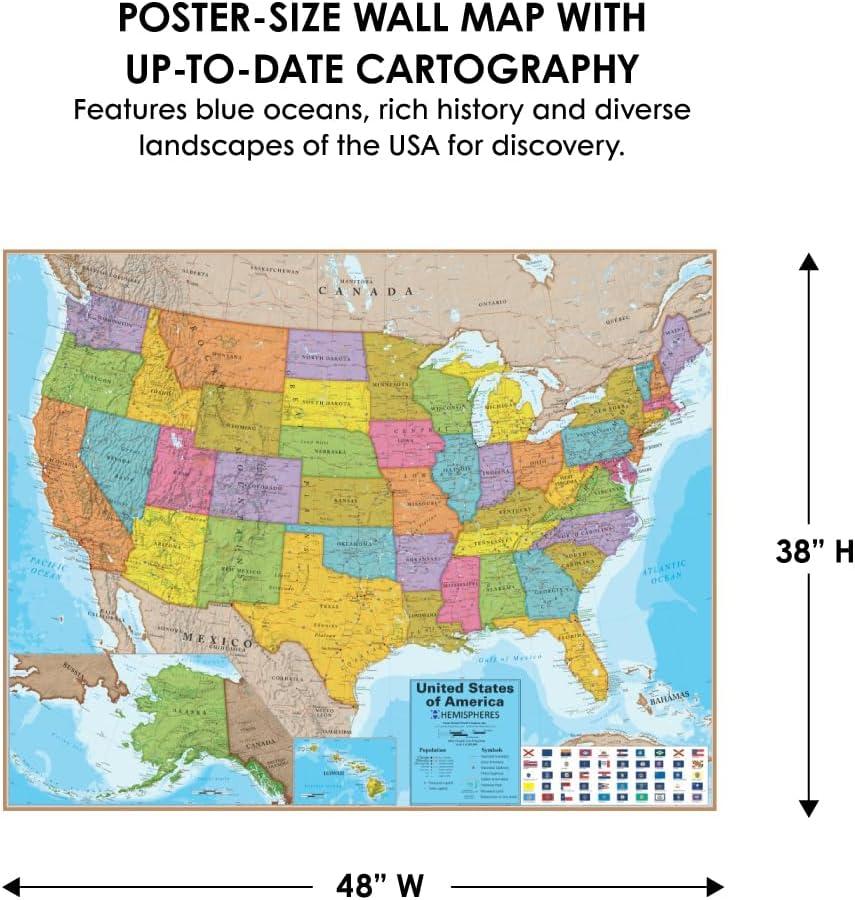 Hemispheres® Blue Ocean Series USA Laminated Wall Map, 38" x 48"