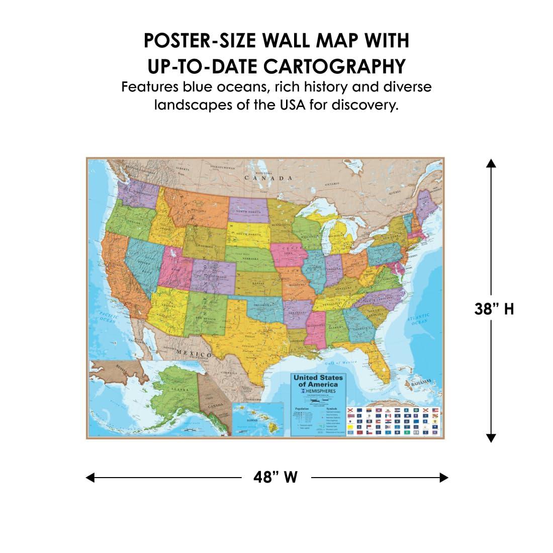 Hemispheres® Blue Ocean Series USA Laminated Wall Map, 38" x 48"
