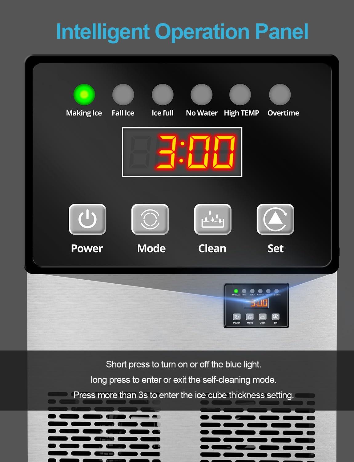 Coolski Coolski Commercial Ice Machine 200 Daily Production, Under Counter Ice Maker with Ice Bin LED Lighting, ETL Approved