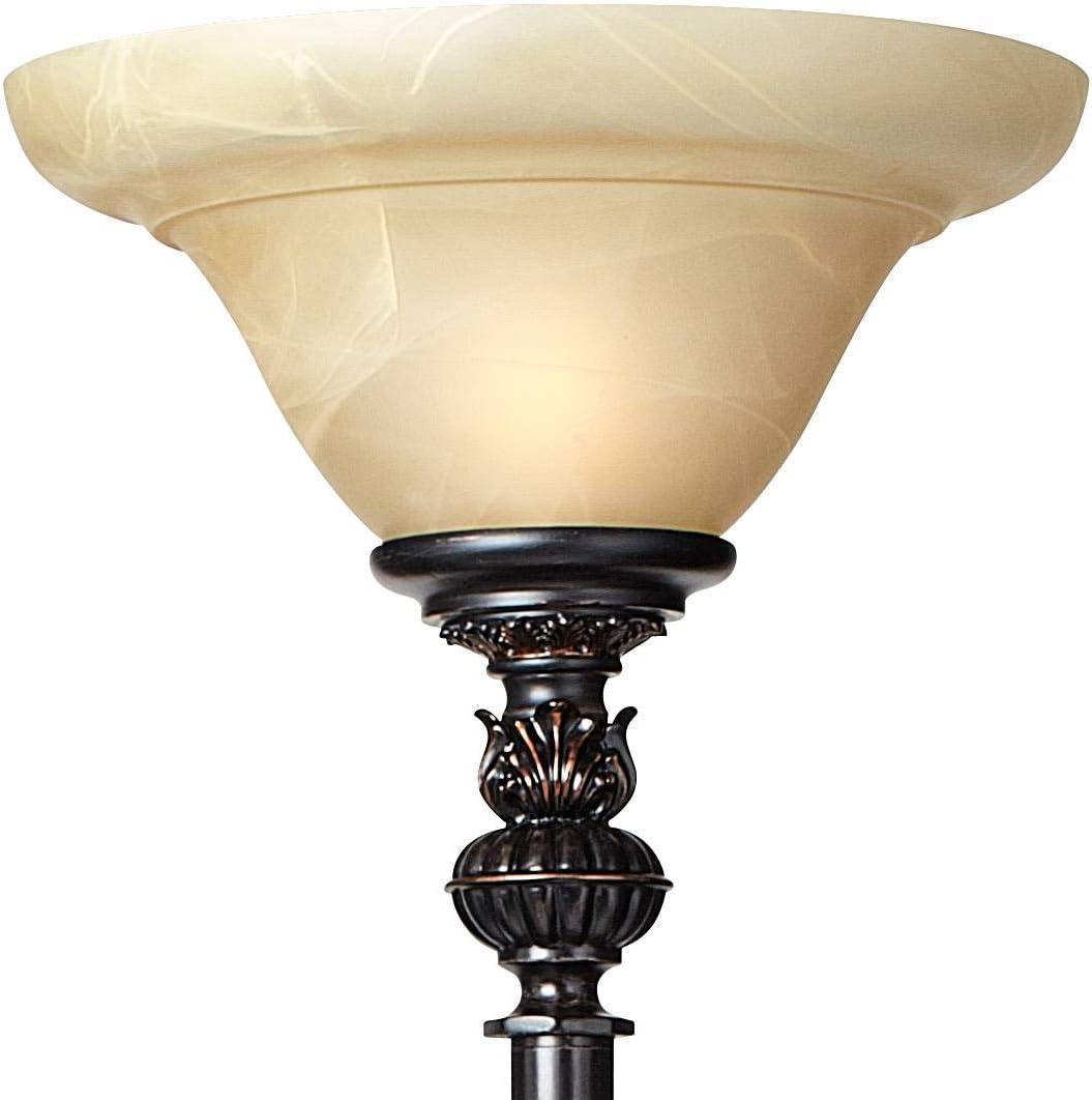 Bronze 72" Torchiere Floor Lamp with Alabaster Glass Shades