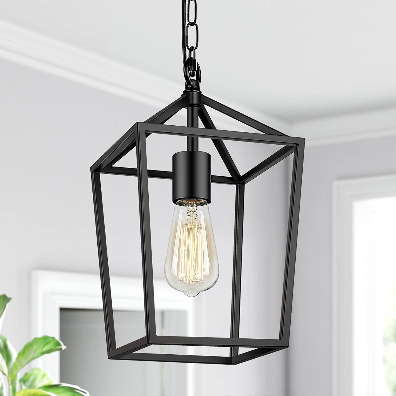 17 Stories Farmhouse Black Pendant Light for Kitchen Island Industrial Hanging Lantern Fixture