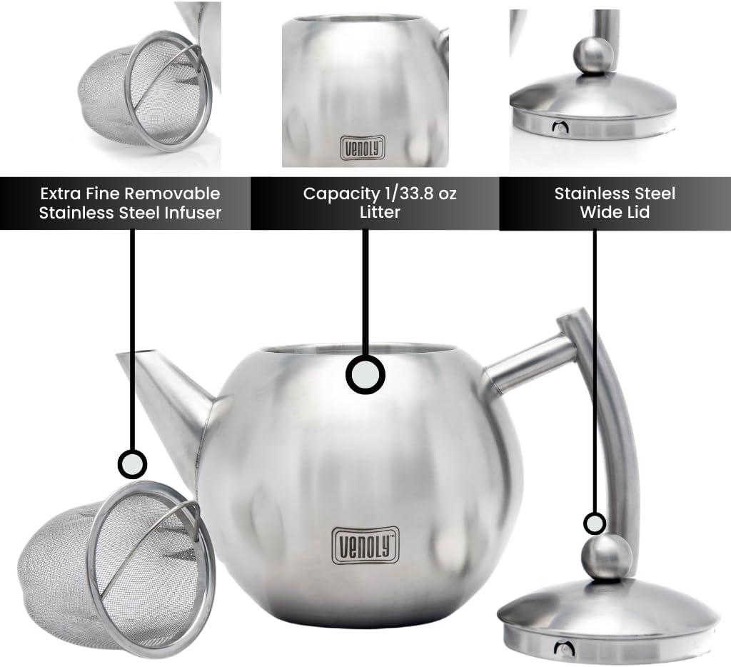 Venoly Venoly Stainless Steel Tea Pot With Removable Infuser Dishwasher Safe and Heat Resistant (Set of 50)