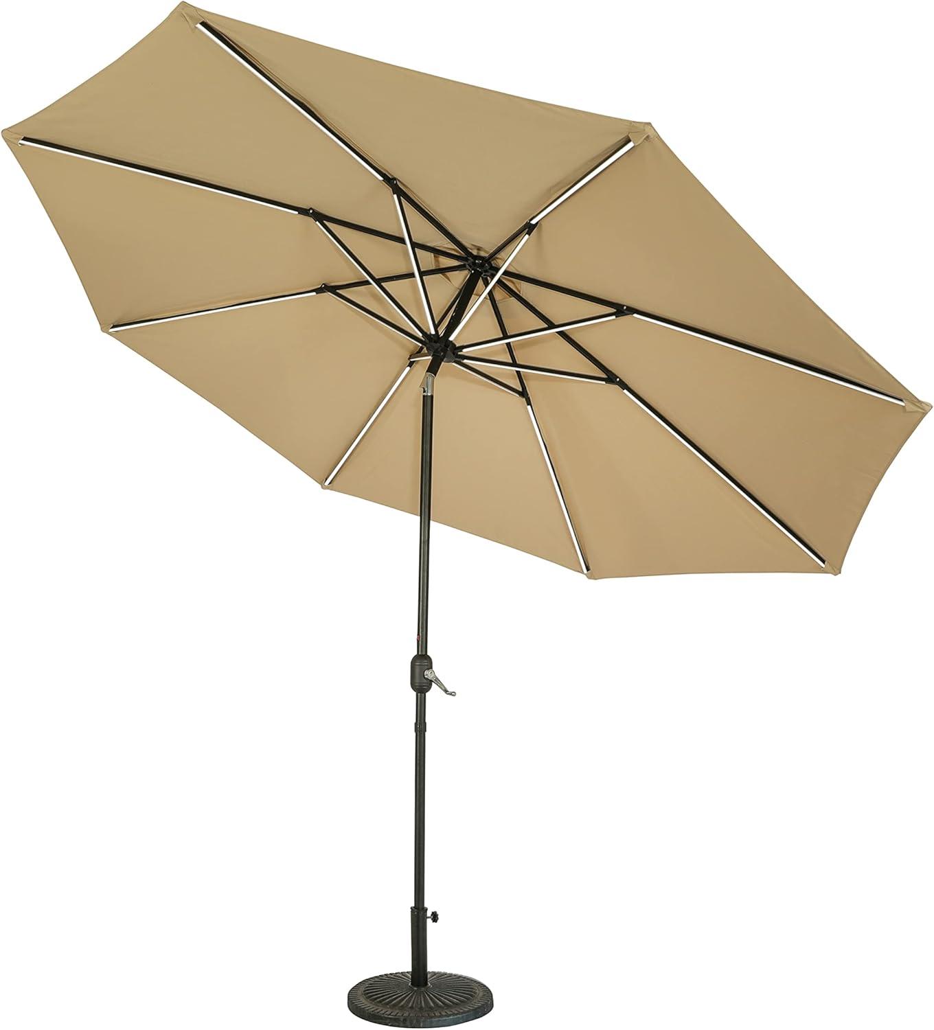 11' x 11' Calypso II Market Patio Umbrella with Solar LED Strip Lights Champagne - Island Umbrella