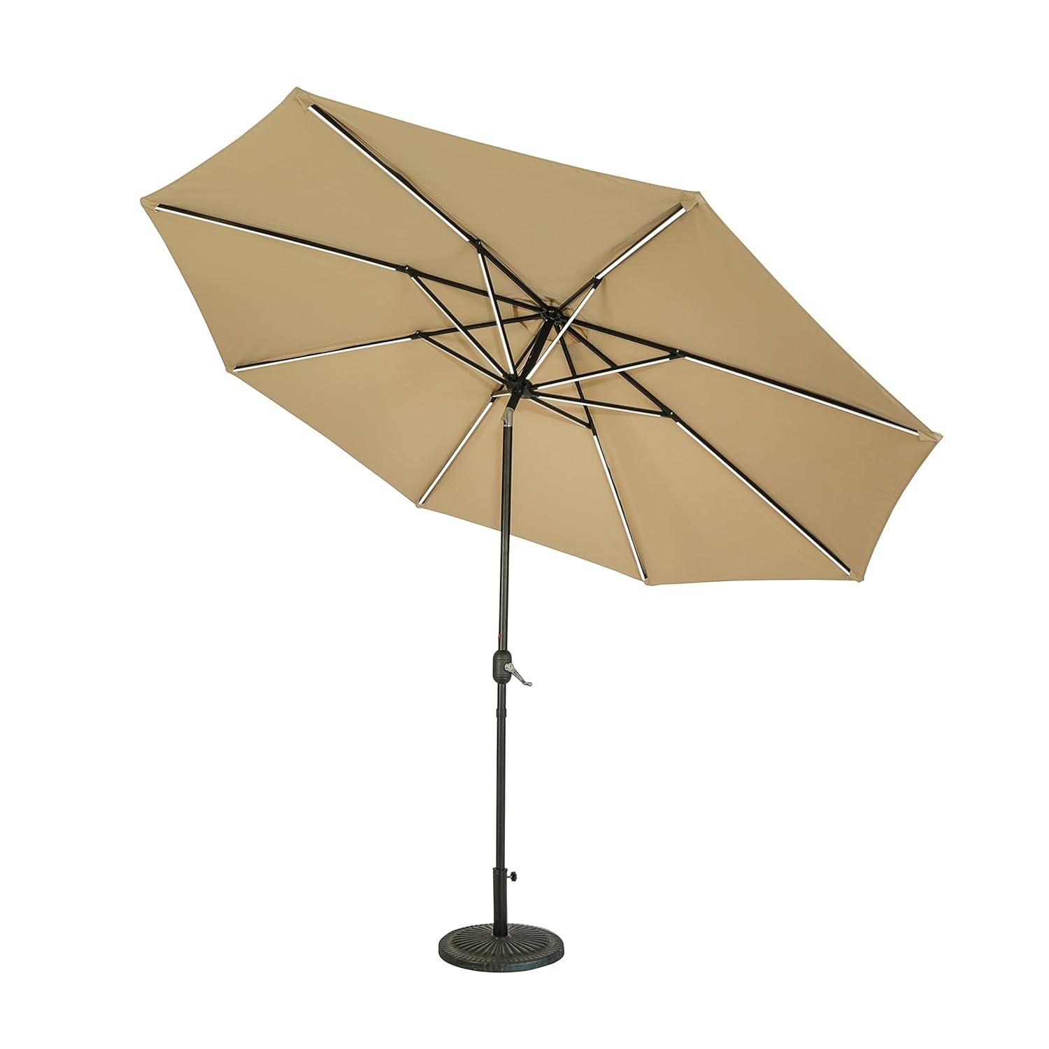 11' x 11' Calypso II Market Patio Umbrella with Solar LED Strip Lights Champagne - Island Umbrella