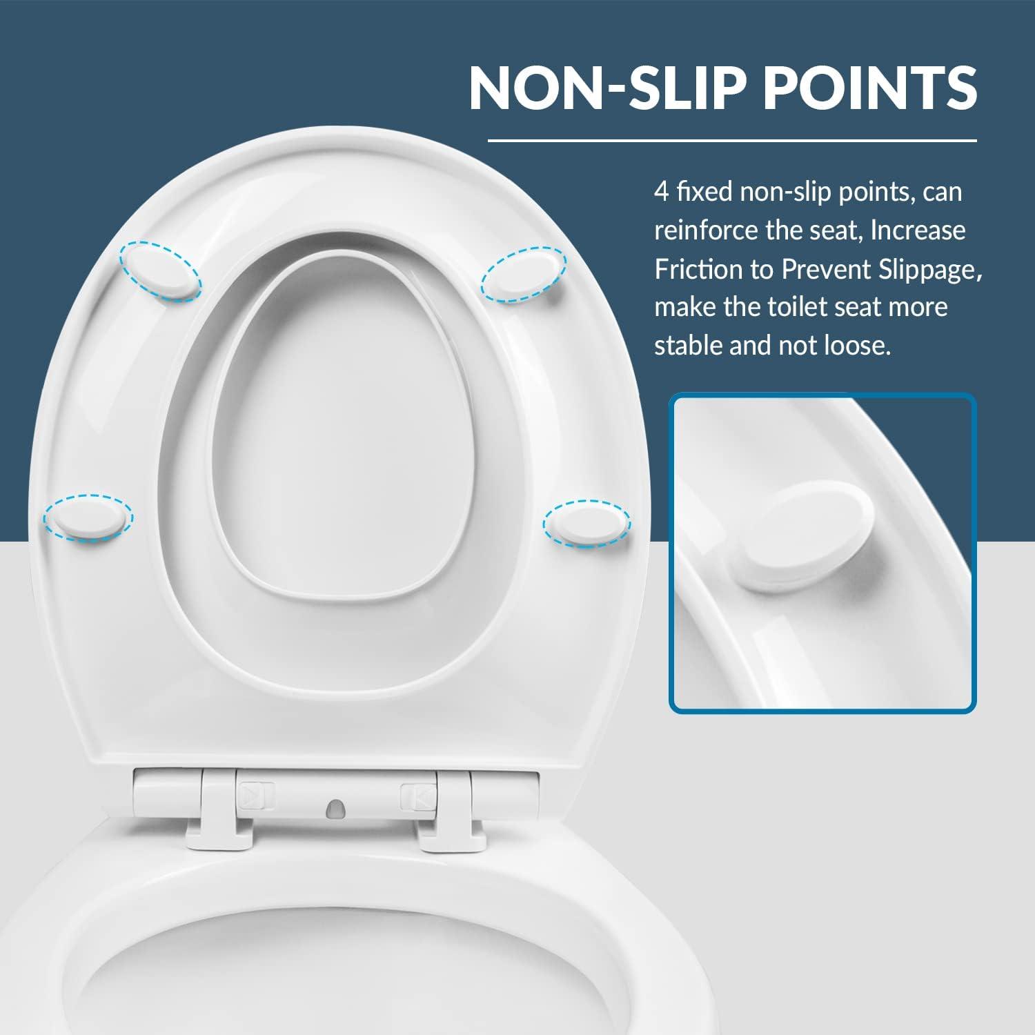 Round Soft Close Toilet Seat, 17-Inch Quiet Slow Close Round Toilet Lid, Easy Installation & Comfortable Ergonomic Design, Durable Plastic, White