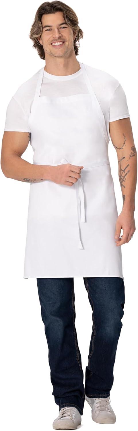 White Poly/Cotton Unisex Bib Apron, 33-Inch Length