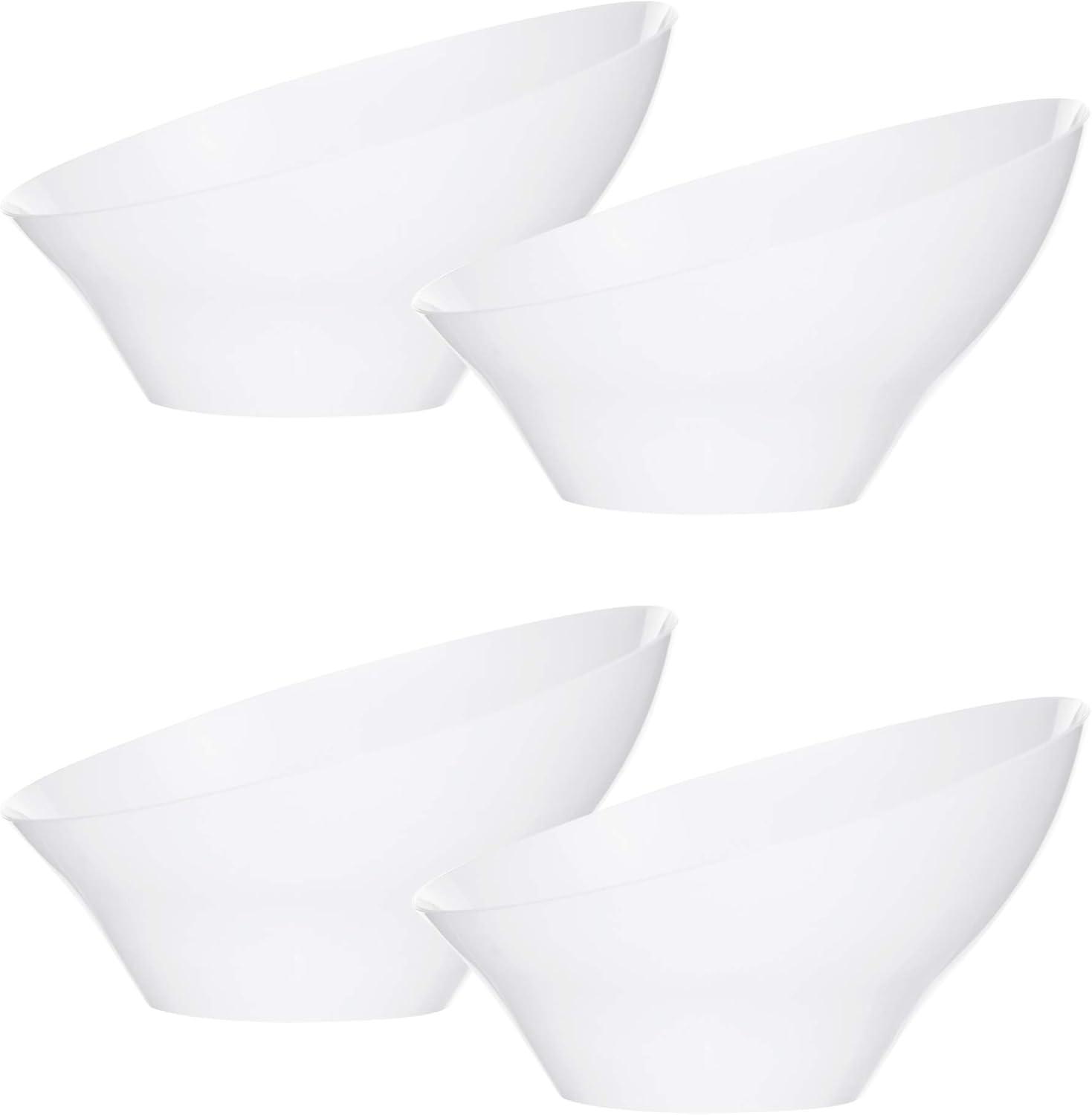 PLASTICPRO Angled Plastic Serving Bowls White Disposable Bowls Party Supplies, Large 4-Pack