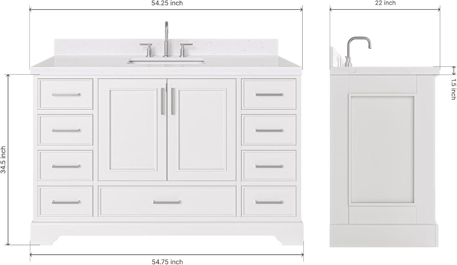 Stafford 54" White Freestanding Bathroom Vanity with Carrara Quartz Top