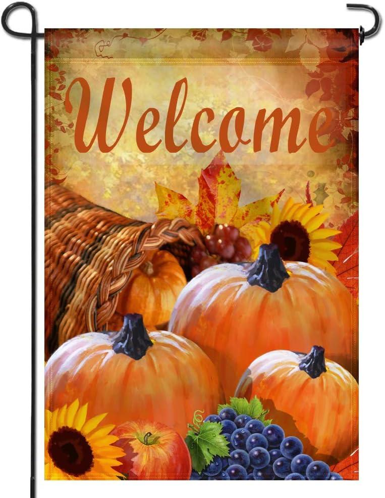 ANLEY Pumpkin in Cornucopia 2-Sided Autumn Welcome Garden Flag Polyester 18 x 13 in. Garden Flag