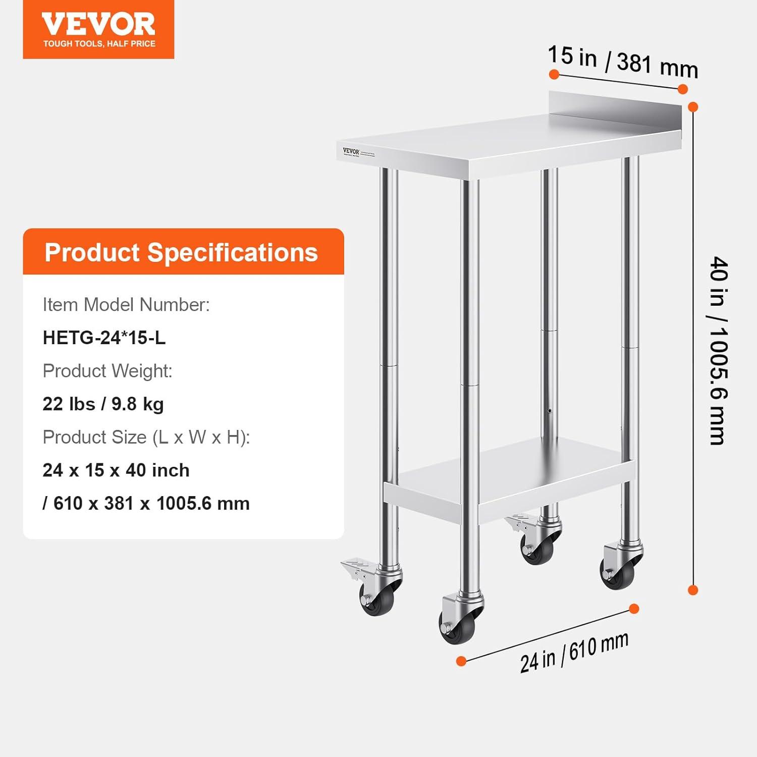 Stainless Steel Adjustable Height Kitchen Cart with Casters