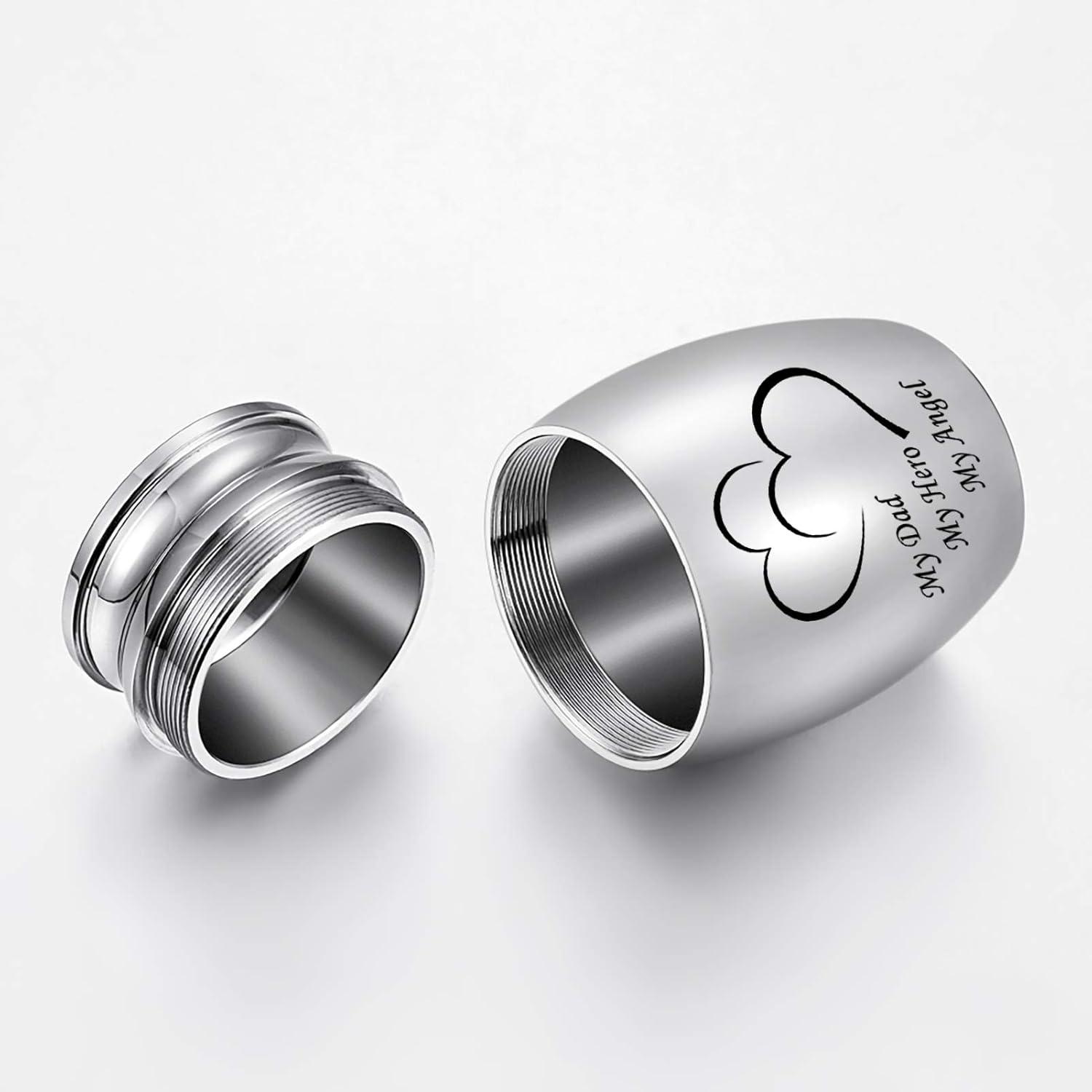 Small Keepsake Urn for Dad Mini Cremation Urns Decorative Memorial Funeral Ashes Holder Silver Engraved Stainless Steel Container for Dad Father 1.57 x 1.18 Inch-My Dad My Hero My Angel