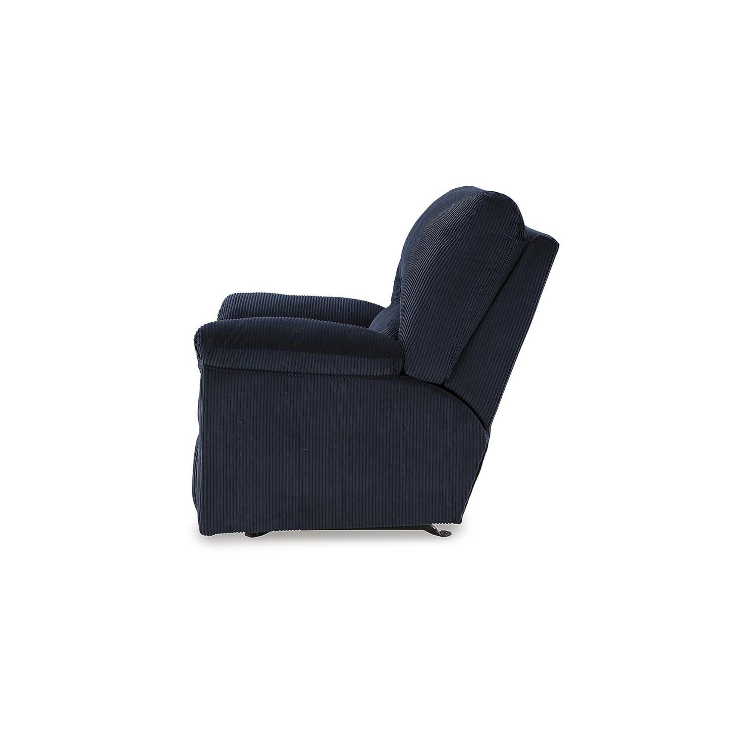 Navy Blue Corduroy Contemporary Recliner with Pillow-Top Arms