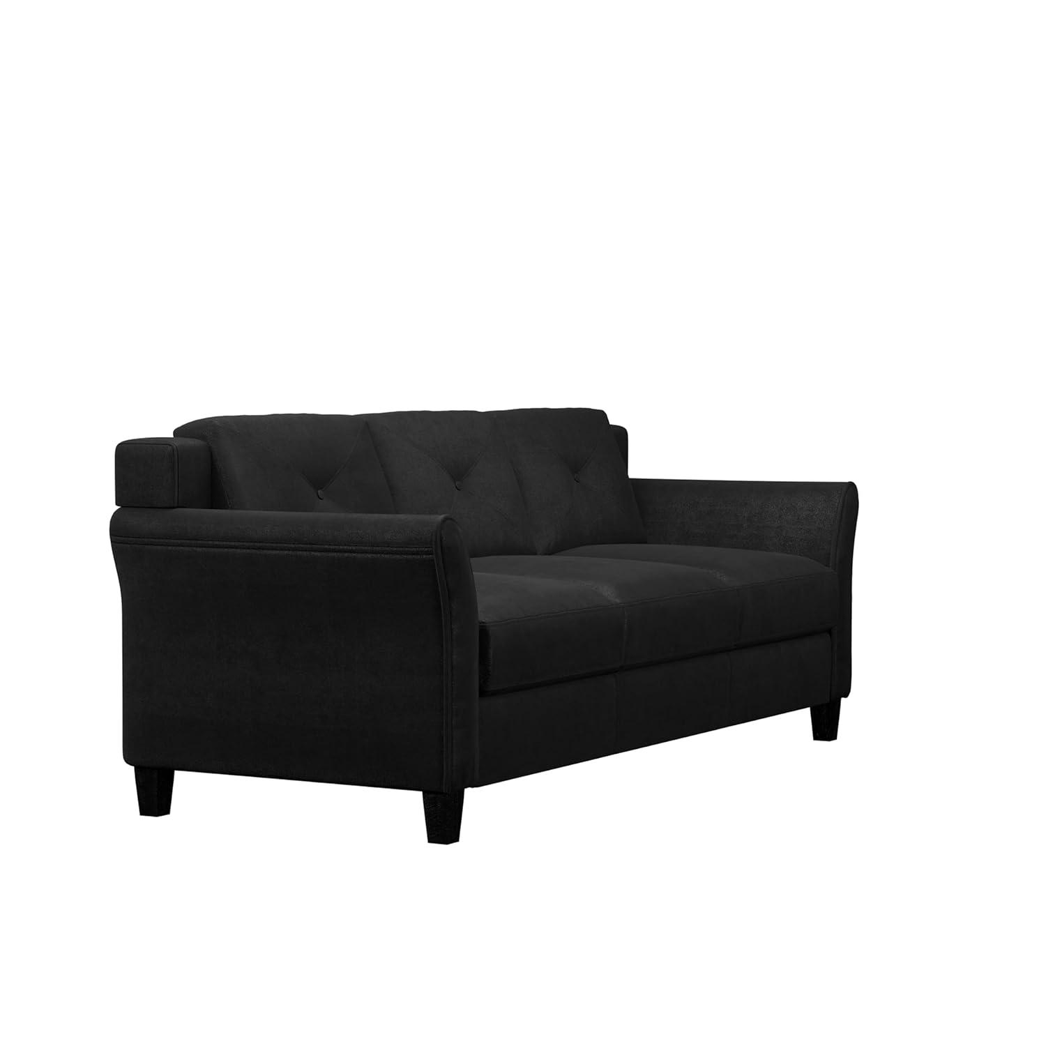 Lifestyle Solutions Harrington Sofa Upholstered Microfiber Fabric Curved Arms, Black