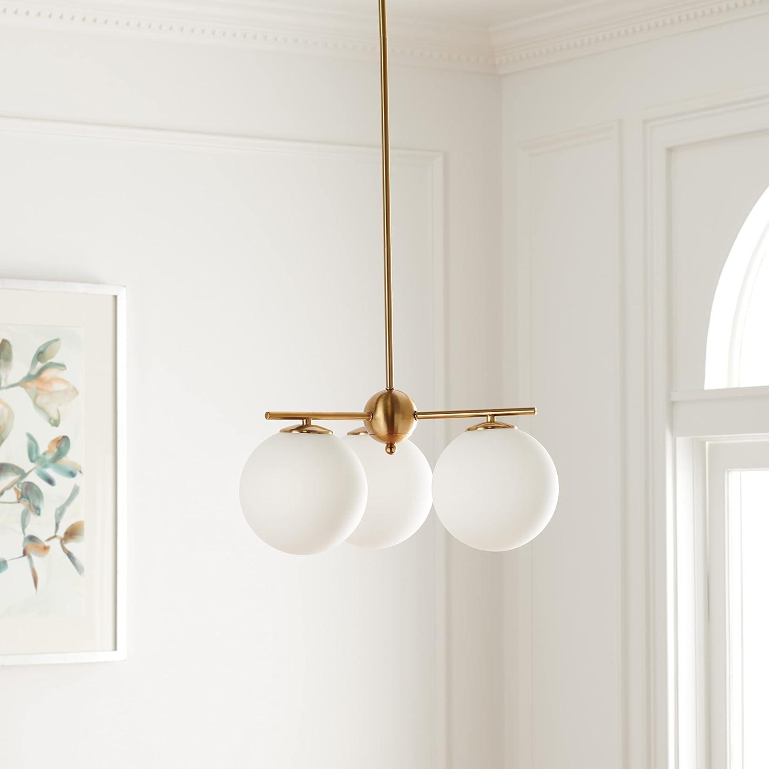 Cantrys Mid-Century Modern Gold and White Glass Orb Chandelier