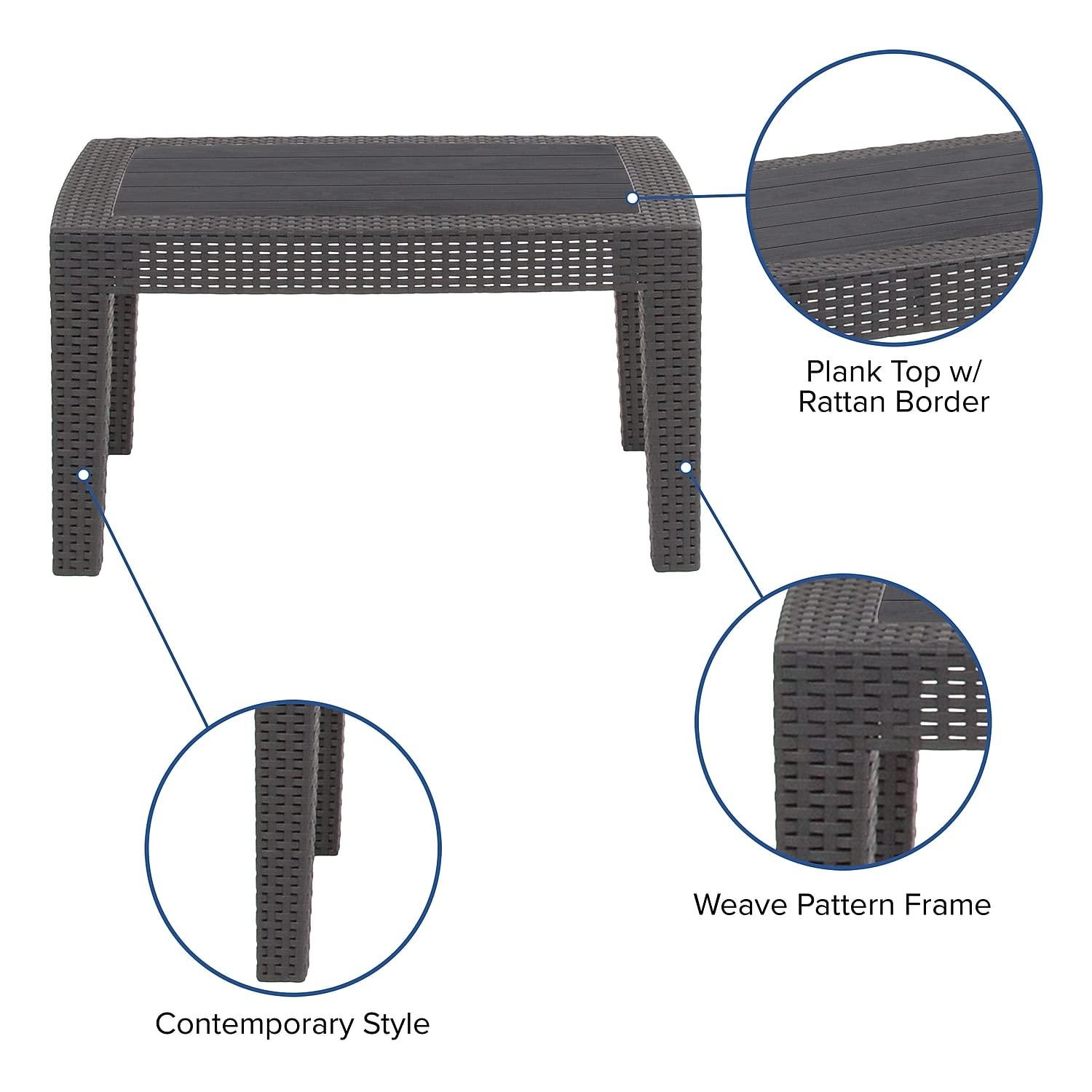 Merrick Lane 4 Piece Dark Gray Faux Rattan Patio Furniture Set with 2 Chairs and Sofa with Removable Light Gray Cushions and Table