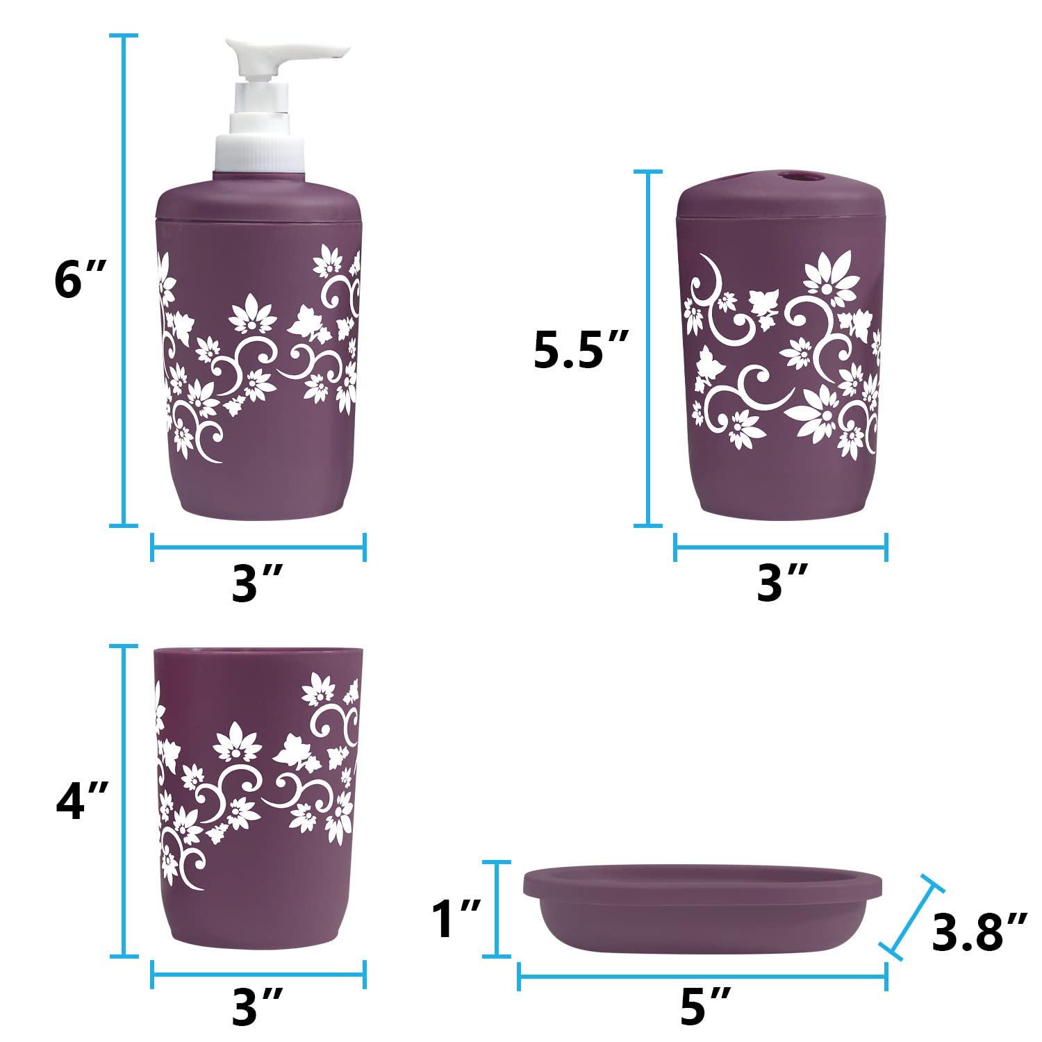 Blue Donuts Bathroom Accessories Set Complete, Toilet Brush and Holder, Trash Can, Toothbrush Holder, Purple, 6 Pieces