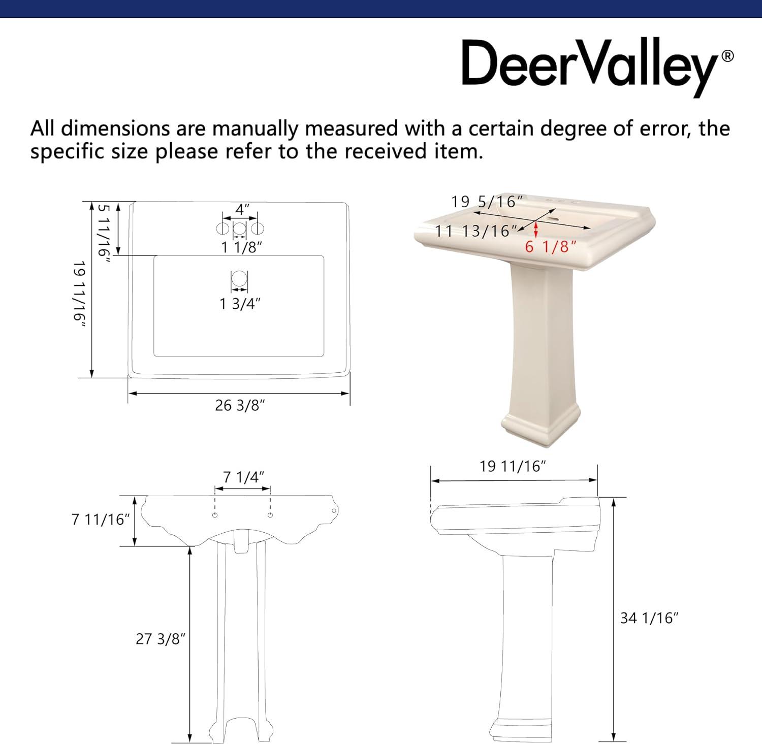 Apex 34" Tall Rectangular Vitreous China Pedestal Bathroom Sink with Overflow
