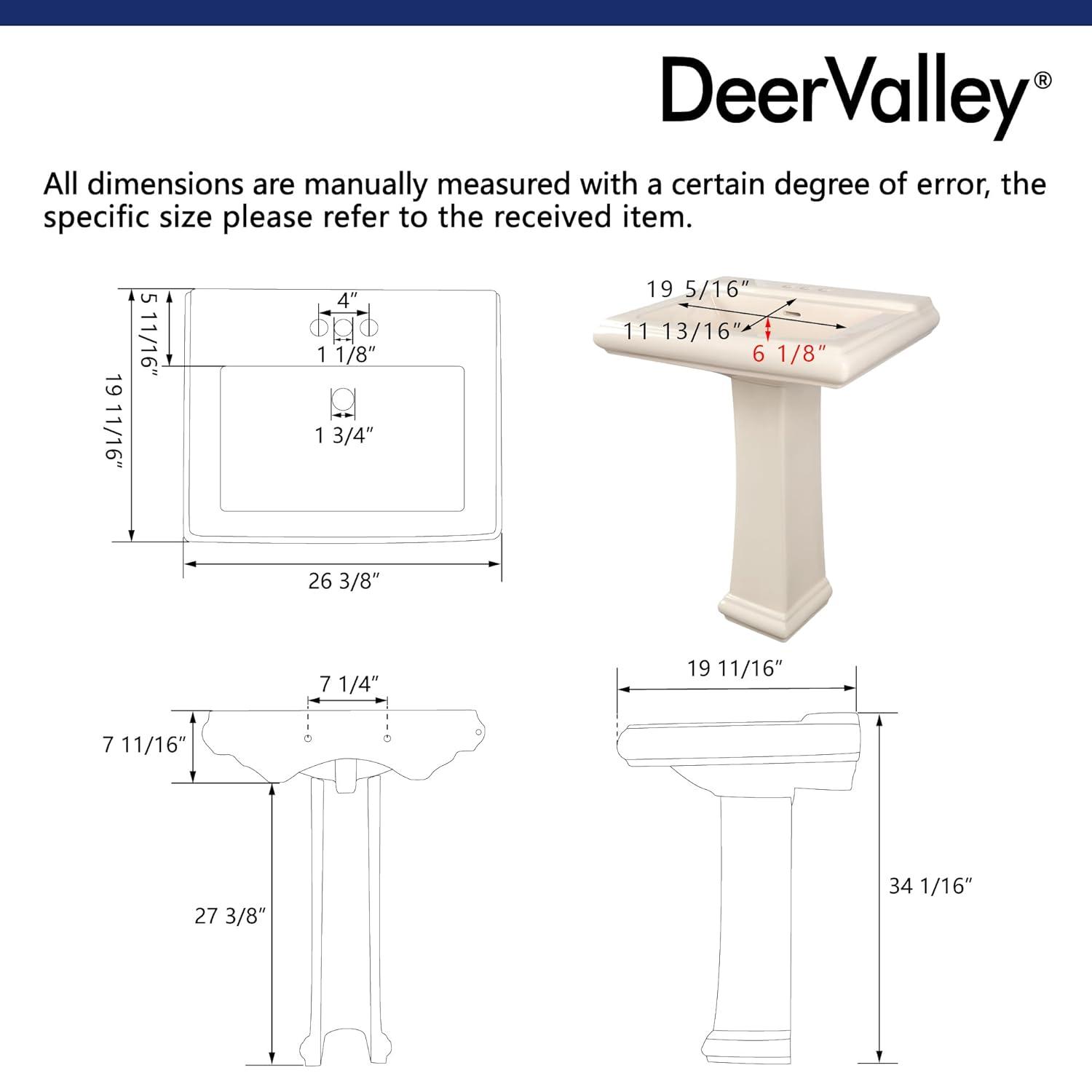 Apex 34" Tall Rectangular Vitreous China Pedestal Bathroom Sink with Overflow