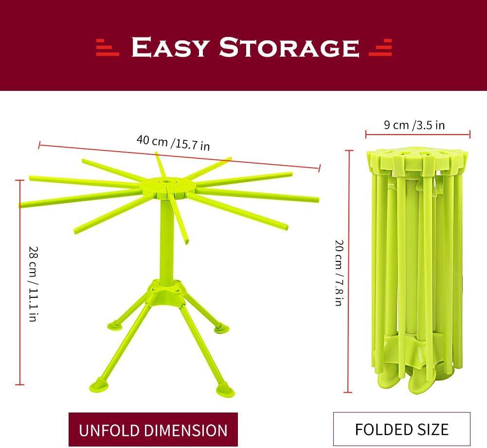 Green Collapsible Plastic Pasta Drying Rack with 10 Arms