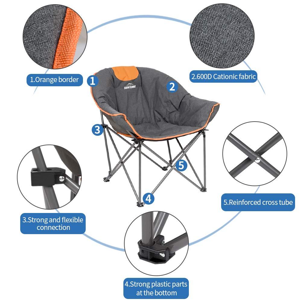 OUTDOOR LIVING SUNTIME Sofa Chair, Oversize Padded Moon Leisure Portable Stable Comfortable Folding Chair for Camping, Hiking, Carry Bag