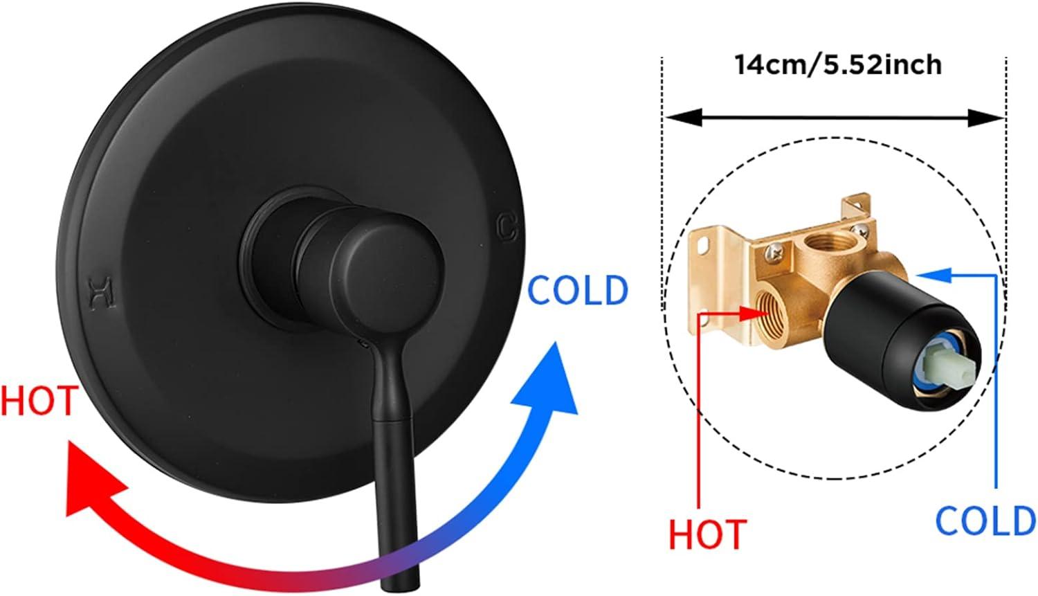 Black Shower Head And Faucet Set Complete With Valve Shower Fixtures With 6 Inch High Pressure Rain Shower Head Trim kit Regaderas Para bBaño Modernas