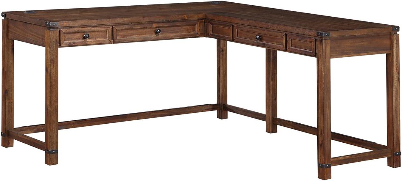 OSP Home Furnishings Baton Rouge L-Shape Desk in Brushed Walnut Finish