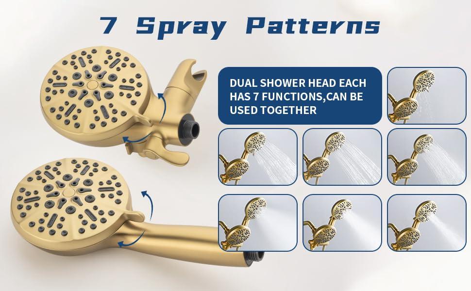 2 Handle Shower Faucet Shower System Complete 2 in 1 Shower Combo Set with Handheld Showerhead Shower Trim Kit Wall Mounted Shower Fixtures Brushed Gold