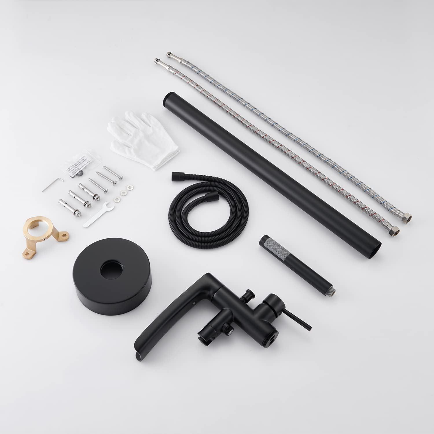 MOGFCT Waterfall Freestanding Bathtub Faucet Set Single Handle Floor Mount Tub Filler with Hand Shower ,Matte Black