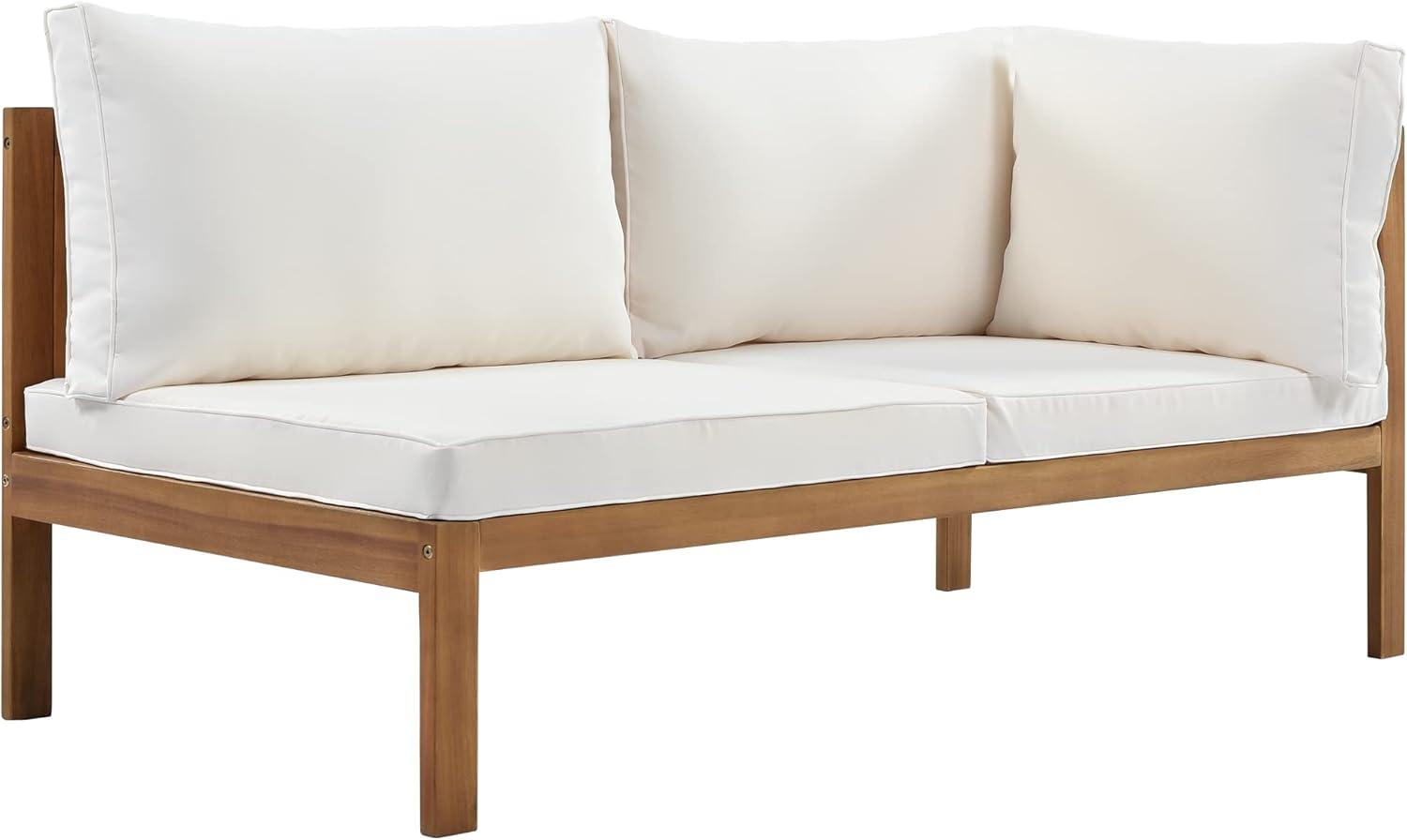 4 Piece Outdoor Patio Furniture Set, Acacia Wood Sectional Sofa w/Seat Beige Cushions, Patio Sectional Conversation Seat with Coffee Table and Strong Metal Accessories
