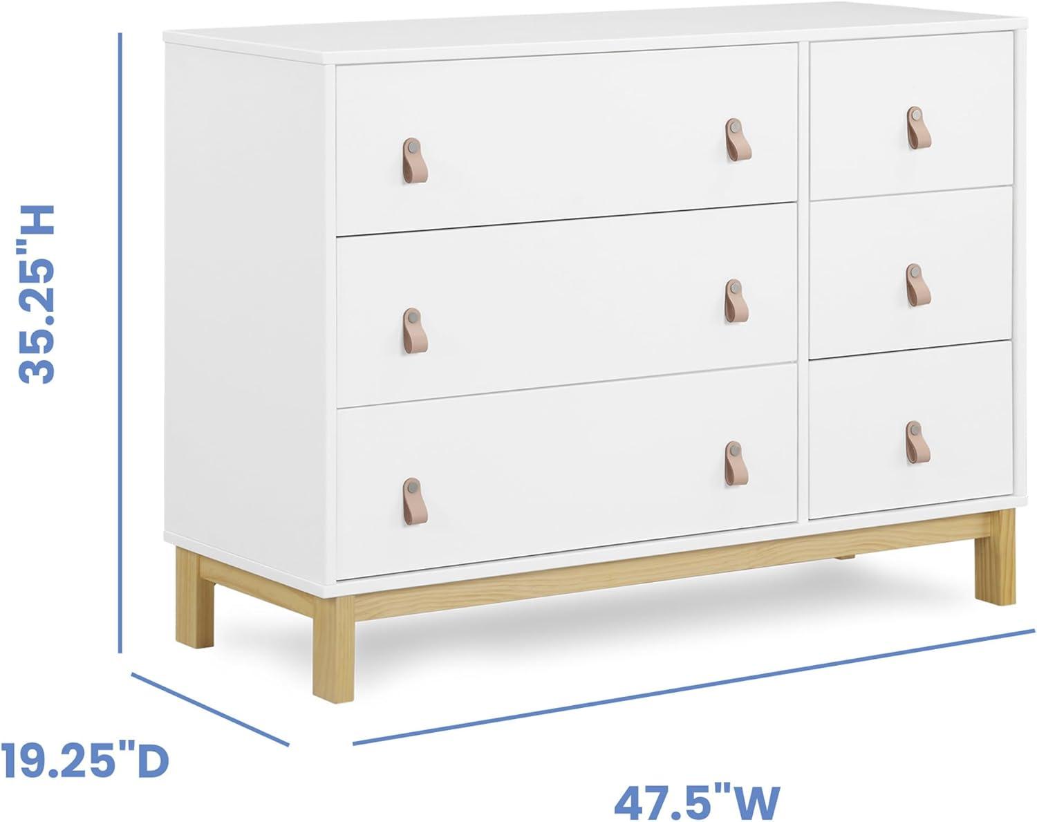 Bianca White and Natural 6-Drawer Nursery Dresser with Leather Pulls