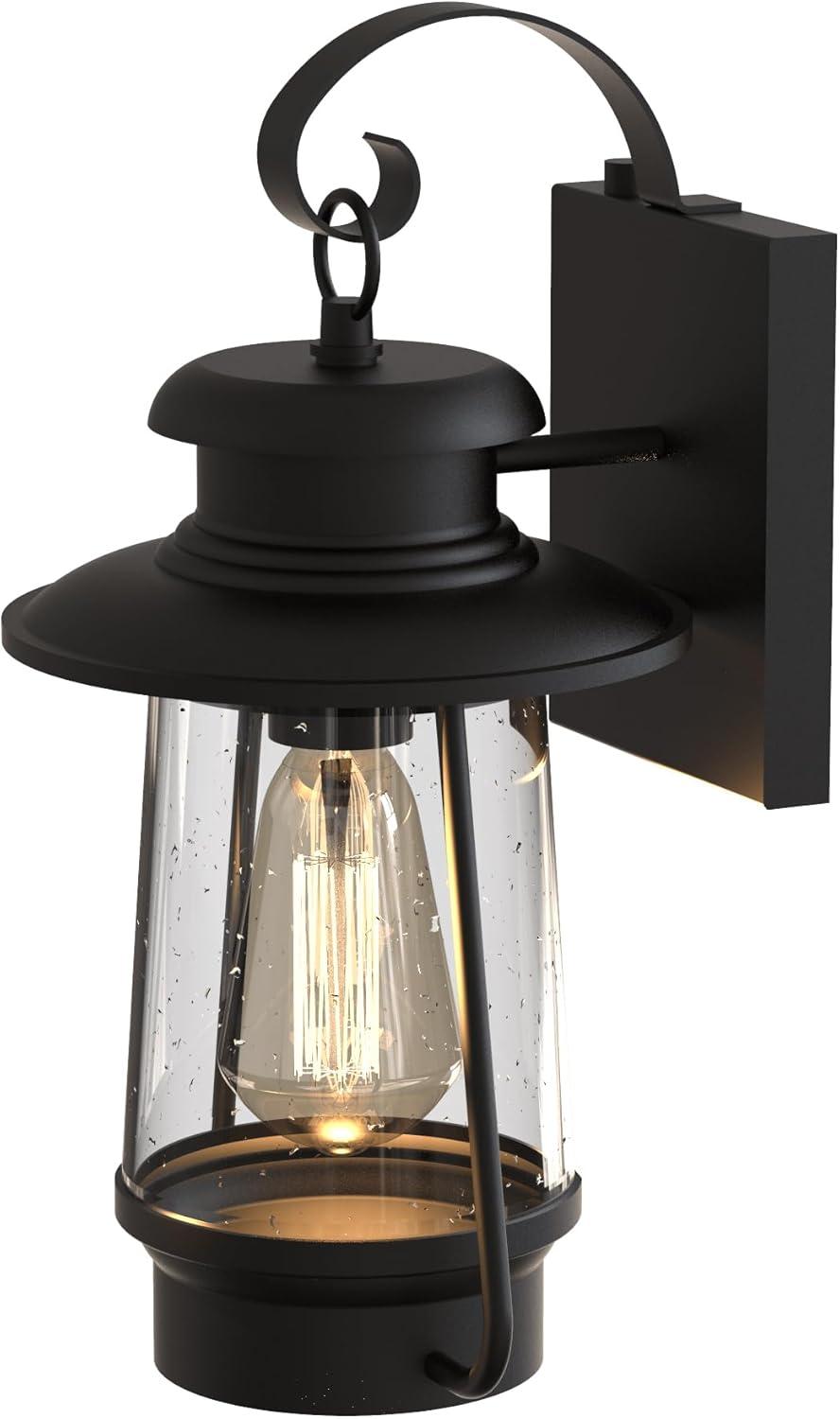 KODA Acadian Weather-Resistant Outdoor LED Wall Lantern with Integrated Dusk-to-Dawn Sensor, Includes Energy Star Rated LED Bulb, Premium Seeded Glass Design for Patio, Porch, Entryways
