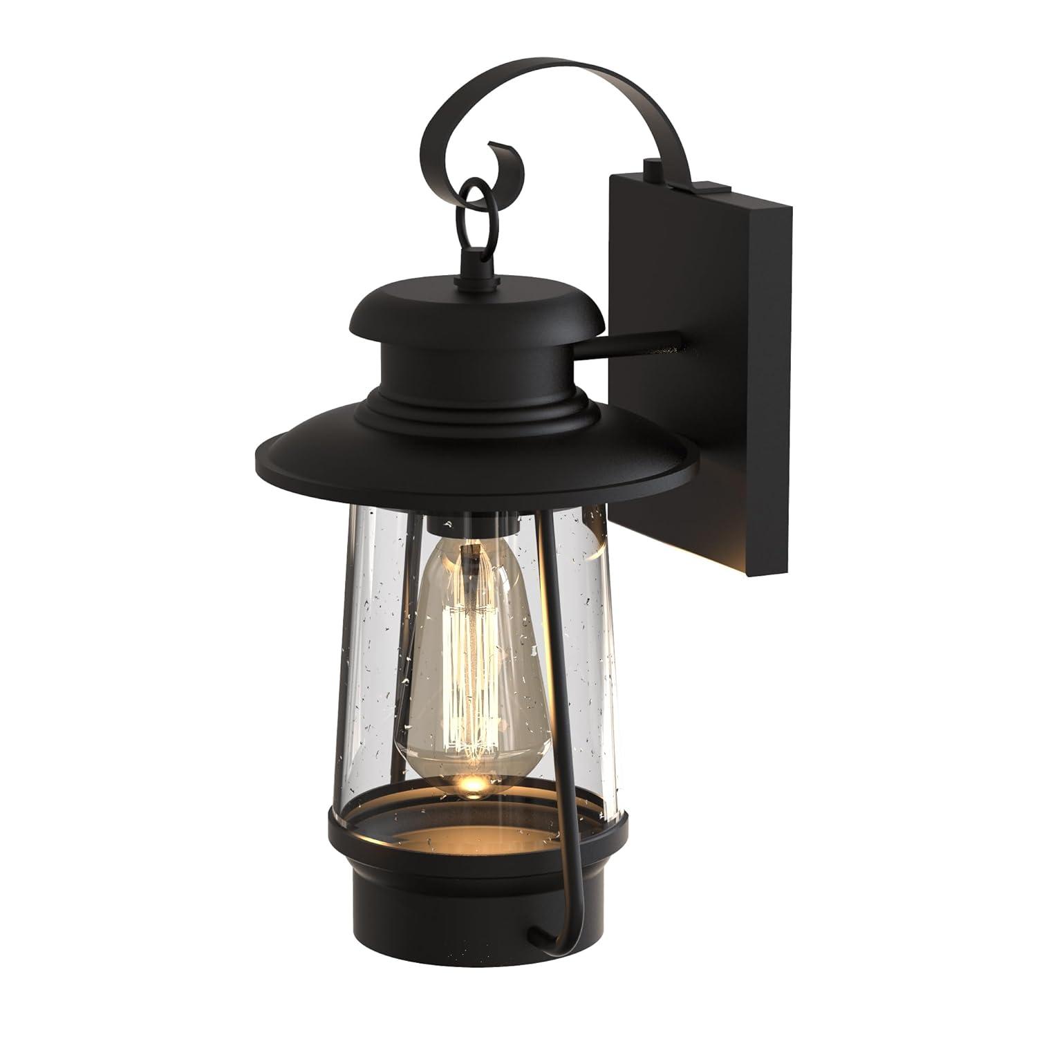 KODA Acadian Weather-Resistant Outdoor LED Wall Lantern with Integrated Dusk-to-Dawn Sensor, Includes Energy Star Rated LED Bulb, Premium Seeded Glass Design for Patio, Porch, Entryways