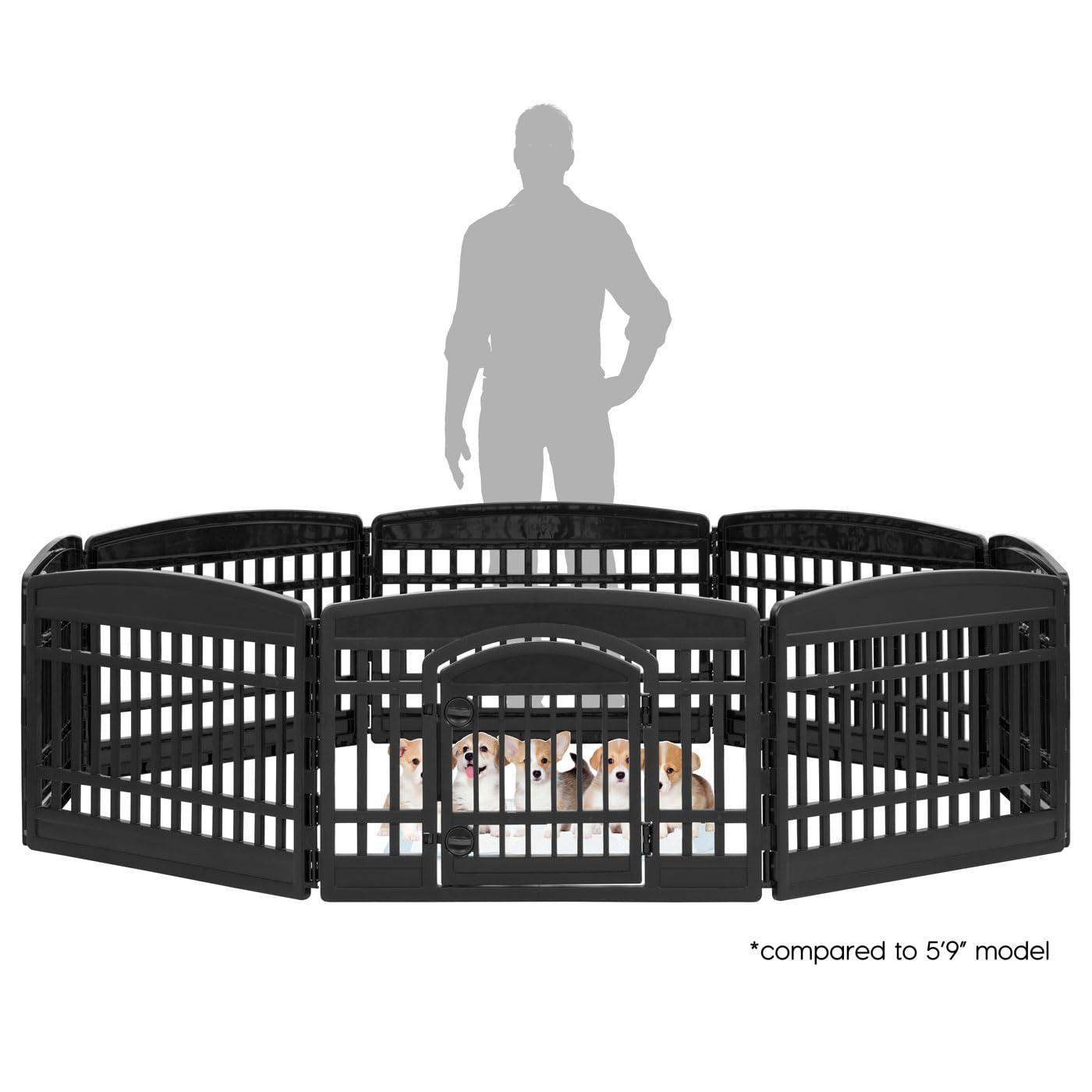 IRIS USA 24" Exercise 8-Panel Pet Playpen with Door, Dog Cat Playpen, Puppy Playpen, Black