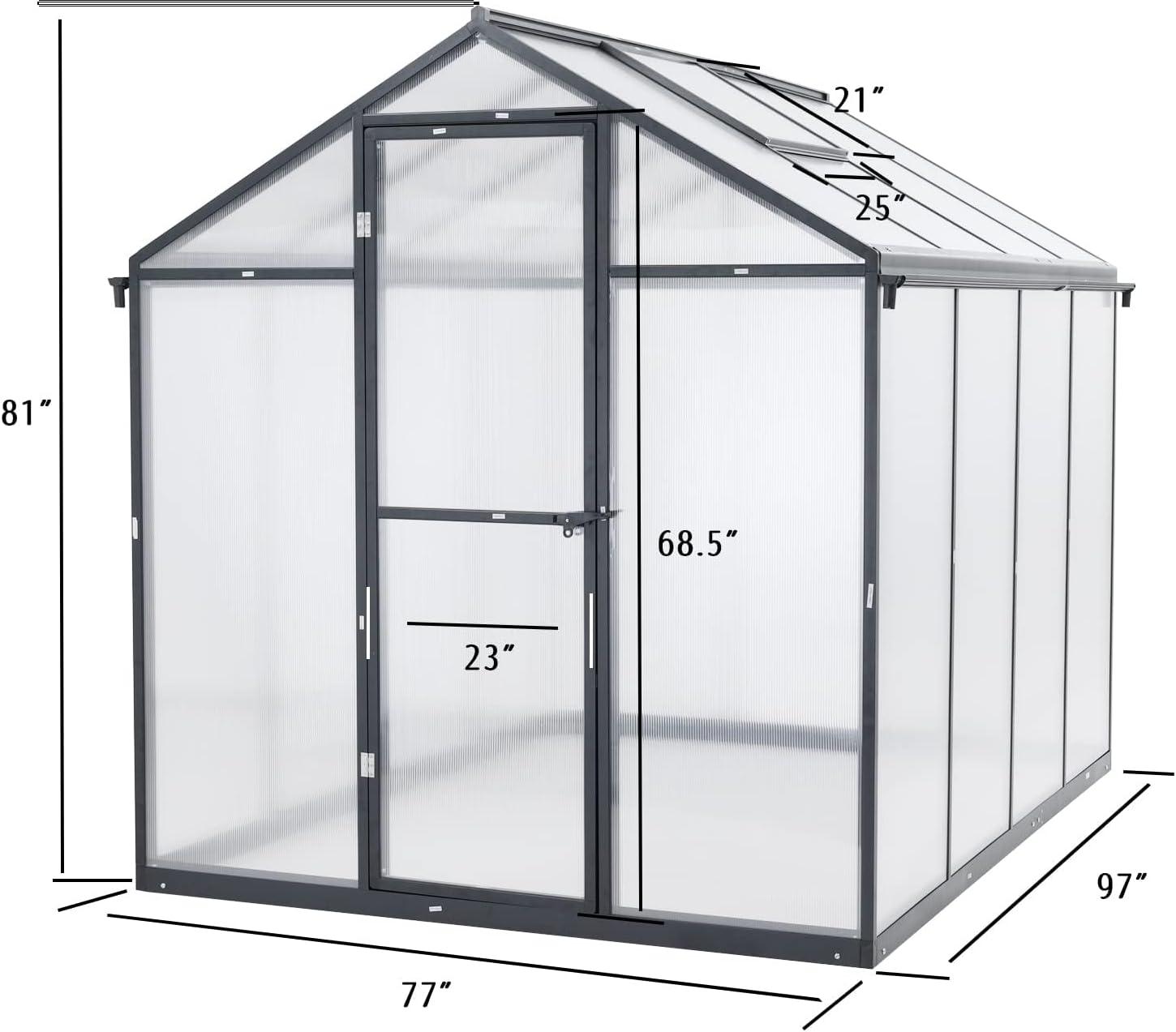 Large Black Polycarbonate Walk-In Greenhouse with Aluminum Frame