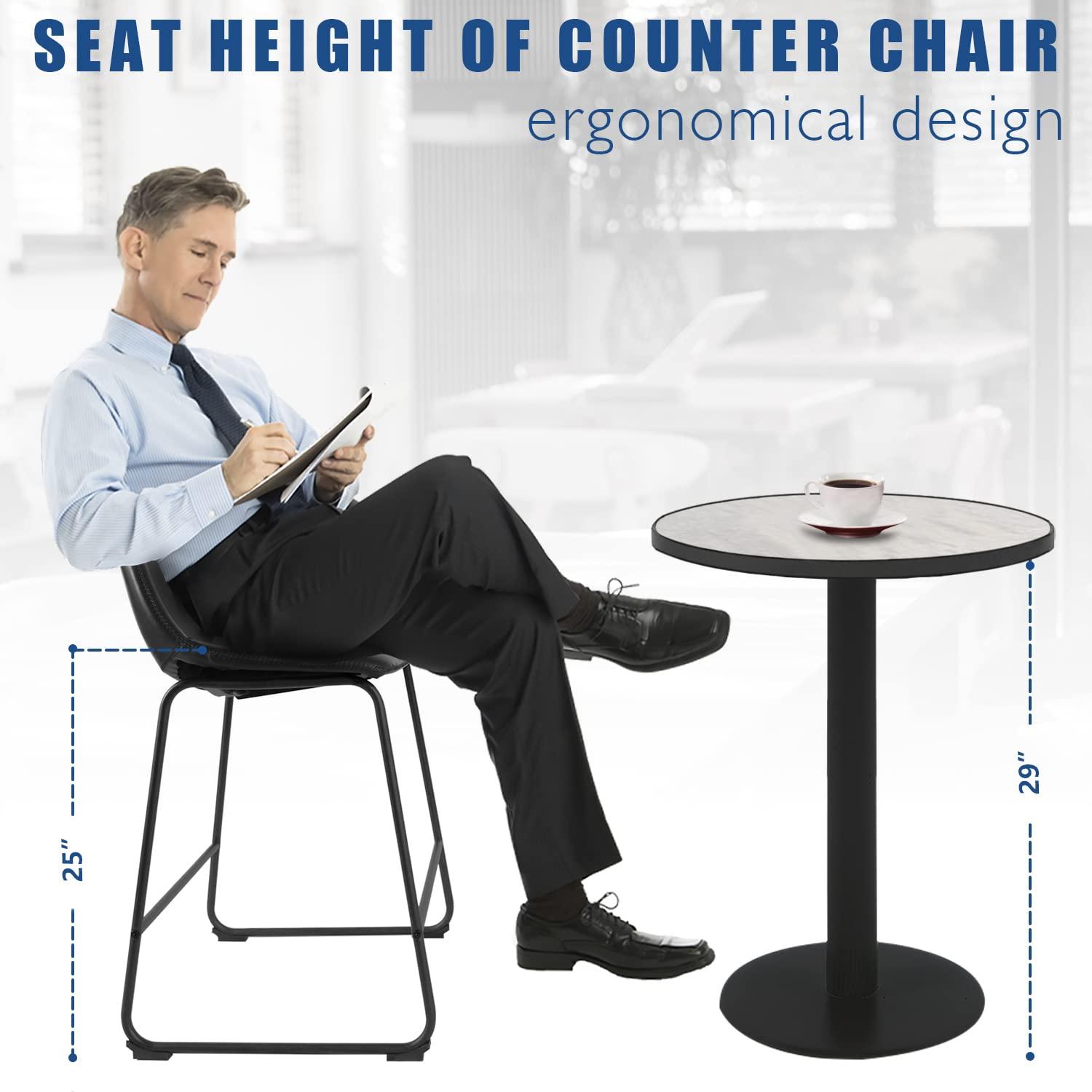 Bennium Counter Stools Set of 2, 24 inch Counter Height Bar Stools Hold up to 500 lbs, Armless Counter Height Chairs with Metal Legs & Soft Backrest for Kitchen Island Coffee Shop, Brown
