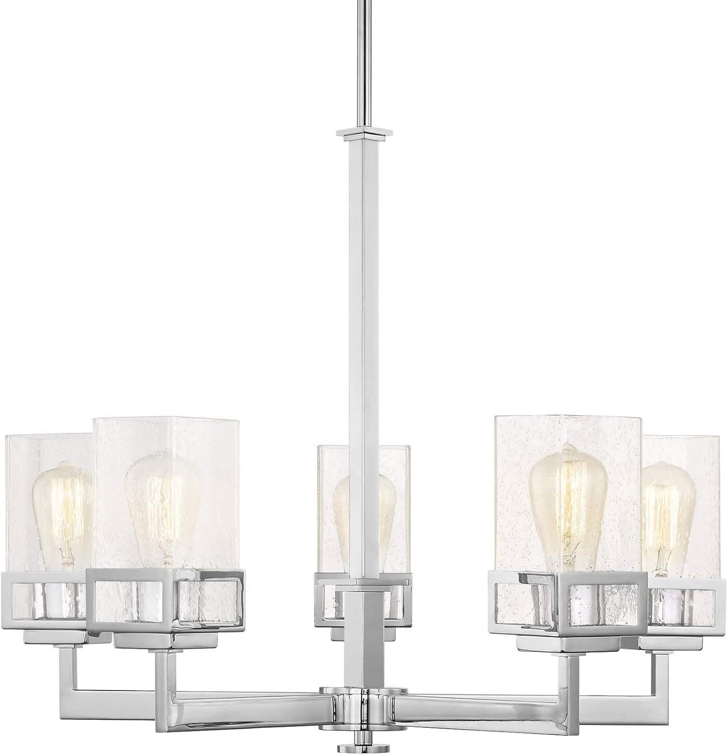 Elegant Polished Chrome 5-Light Chandelier with Seeded Glass Shades