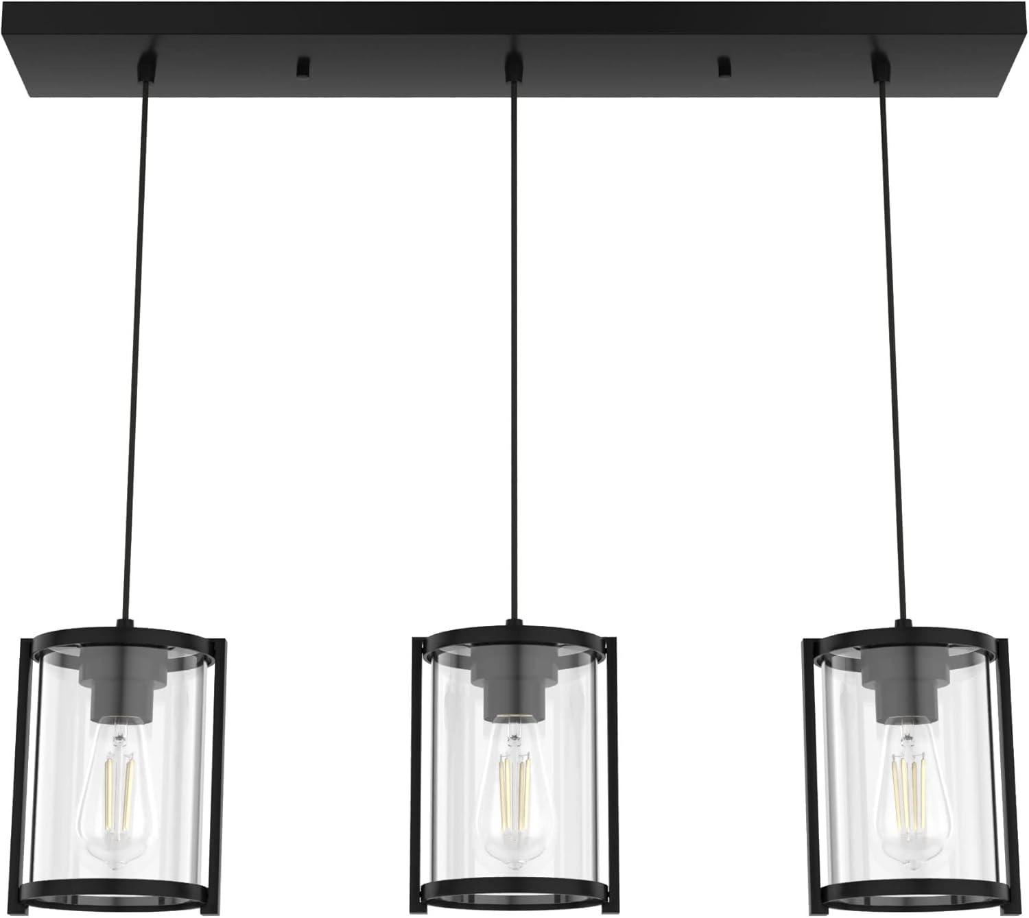 19137-Hunter Fans-Astwood 3-Light Cluster Linear Pendant In Farmhouse Style-10 Inches Tall and 9 Inches Wide-Matte Black Finish