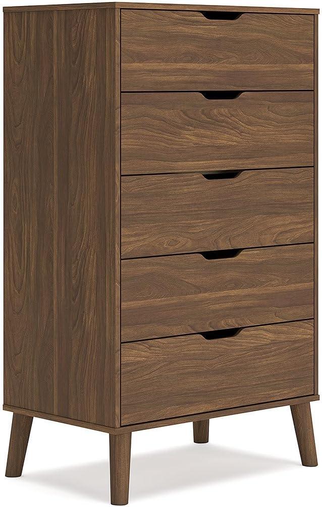 Auburn Brown 5-Drawer Mid-Century Modern Dresser