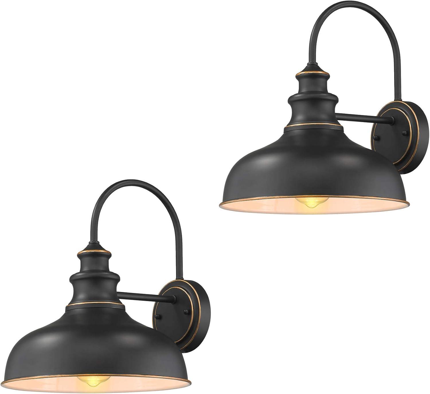 GOALPLUS 2 Pack Goosenck Barn Lights Outdoor, 10 Inch Dome Farmhouse Exterior Lighting for Porch, Matte Black Exterior and Brass Interior